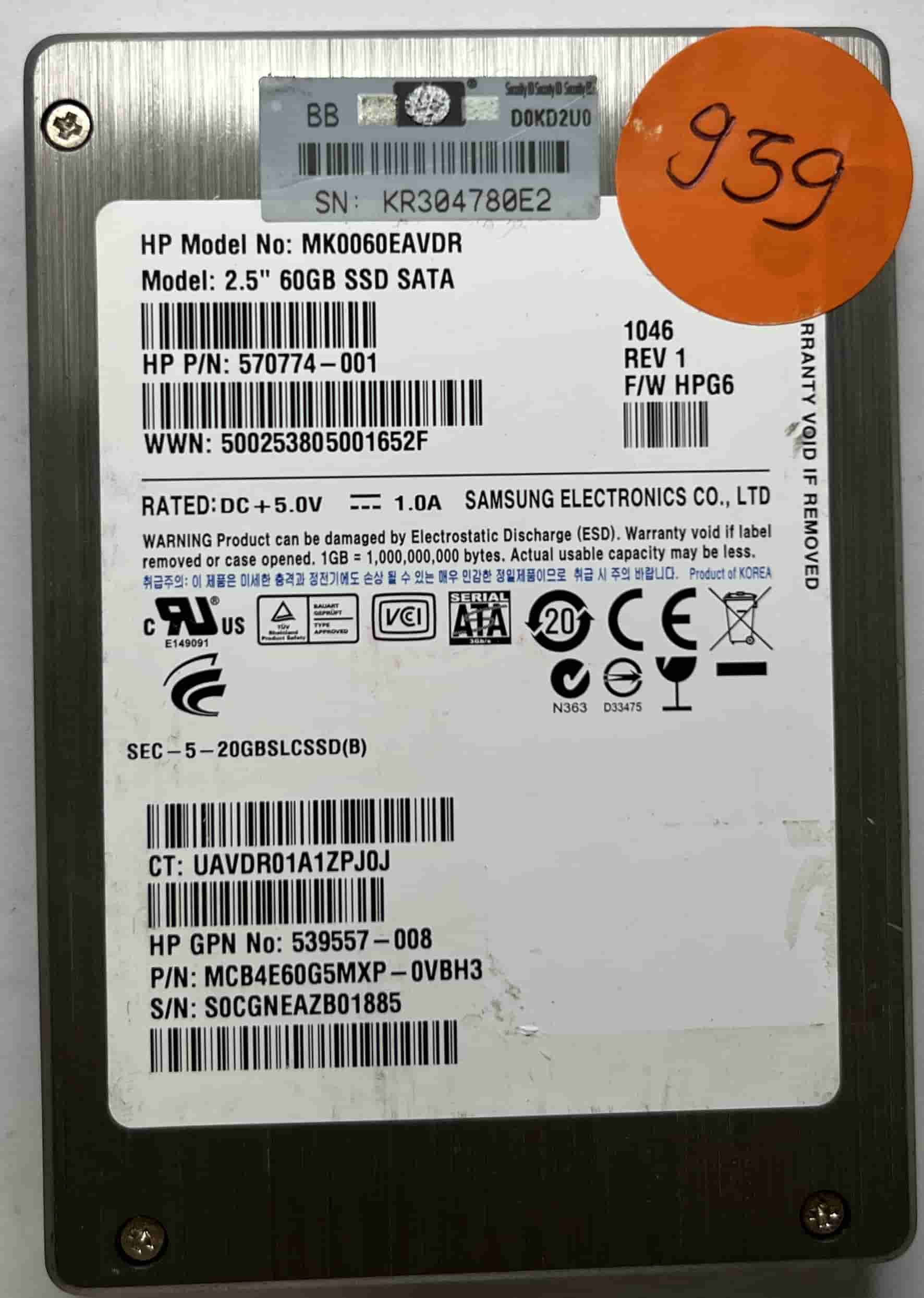 SAMSUNG MK0060EAVDR MCB4E60G5MXP-0VBH3 (959) SSD for Sale