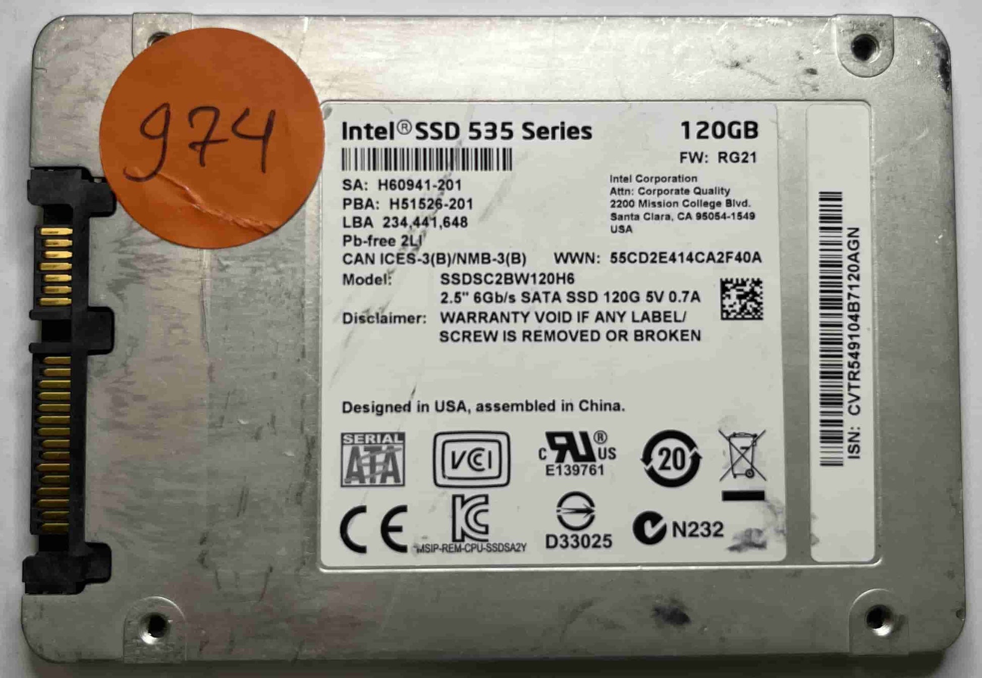 INTEL SSDSC2BW120H6 (974) SSD for Sale