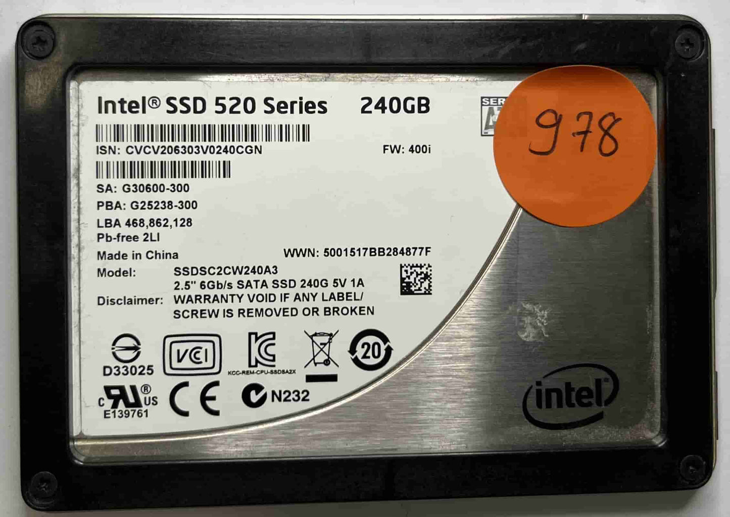 INTEL SSDSC2CW240A3 (978) SSD for Sale
