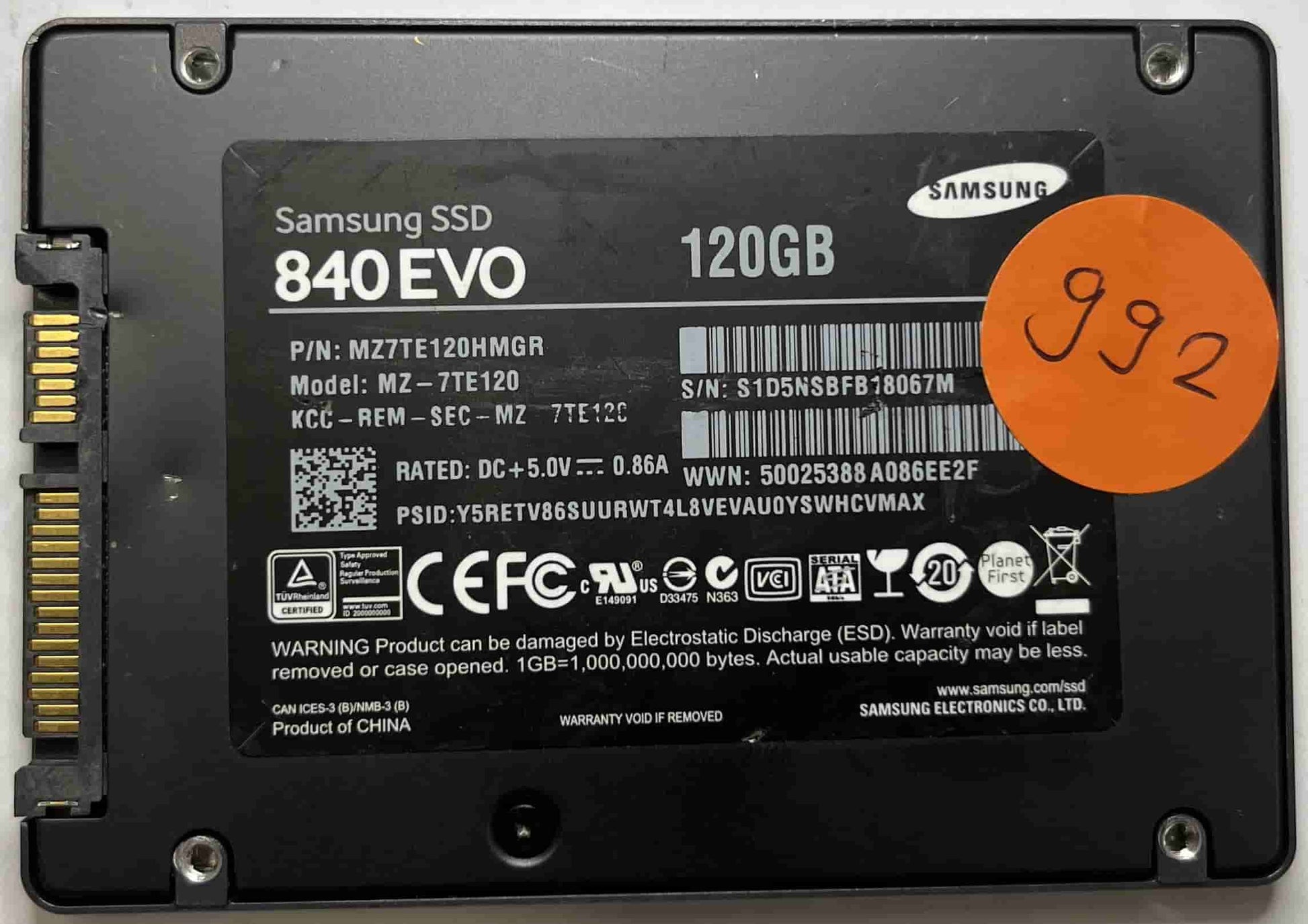 SAMSUNG MZ-7TE120 MZ7TE120HMGR (992) SSD for Sale