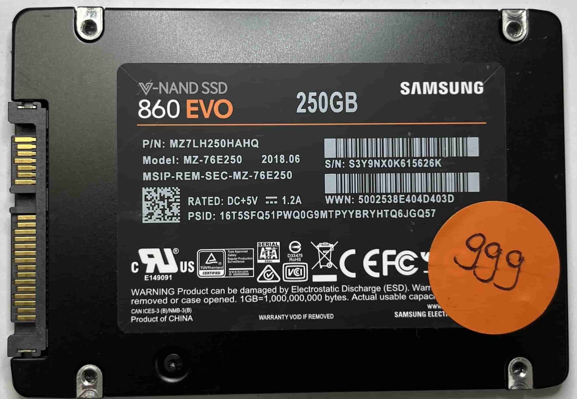 SAMSUNG MZ-76E250 MZ7LH250HAHQ (999) SSD for Sale