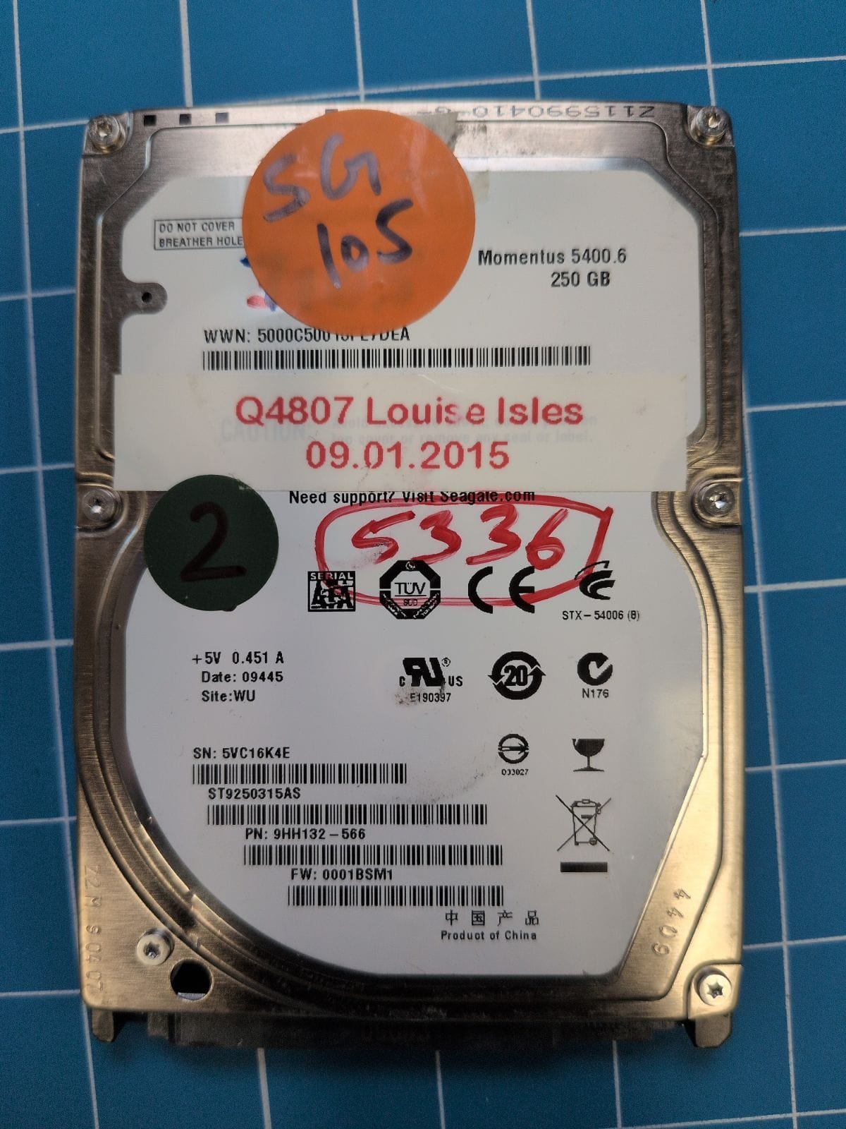 SG105 drive label (front)