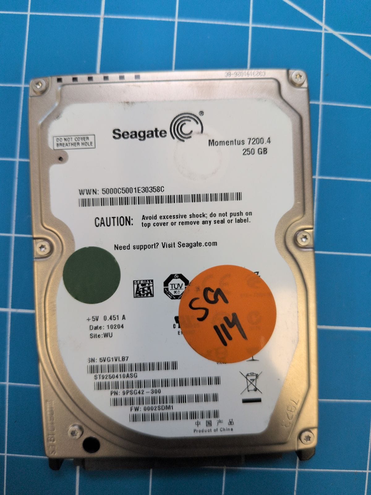 SG114 drive label (front)