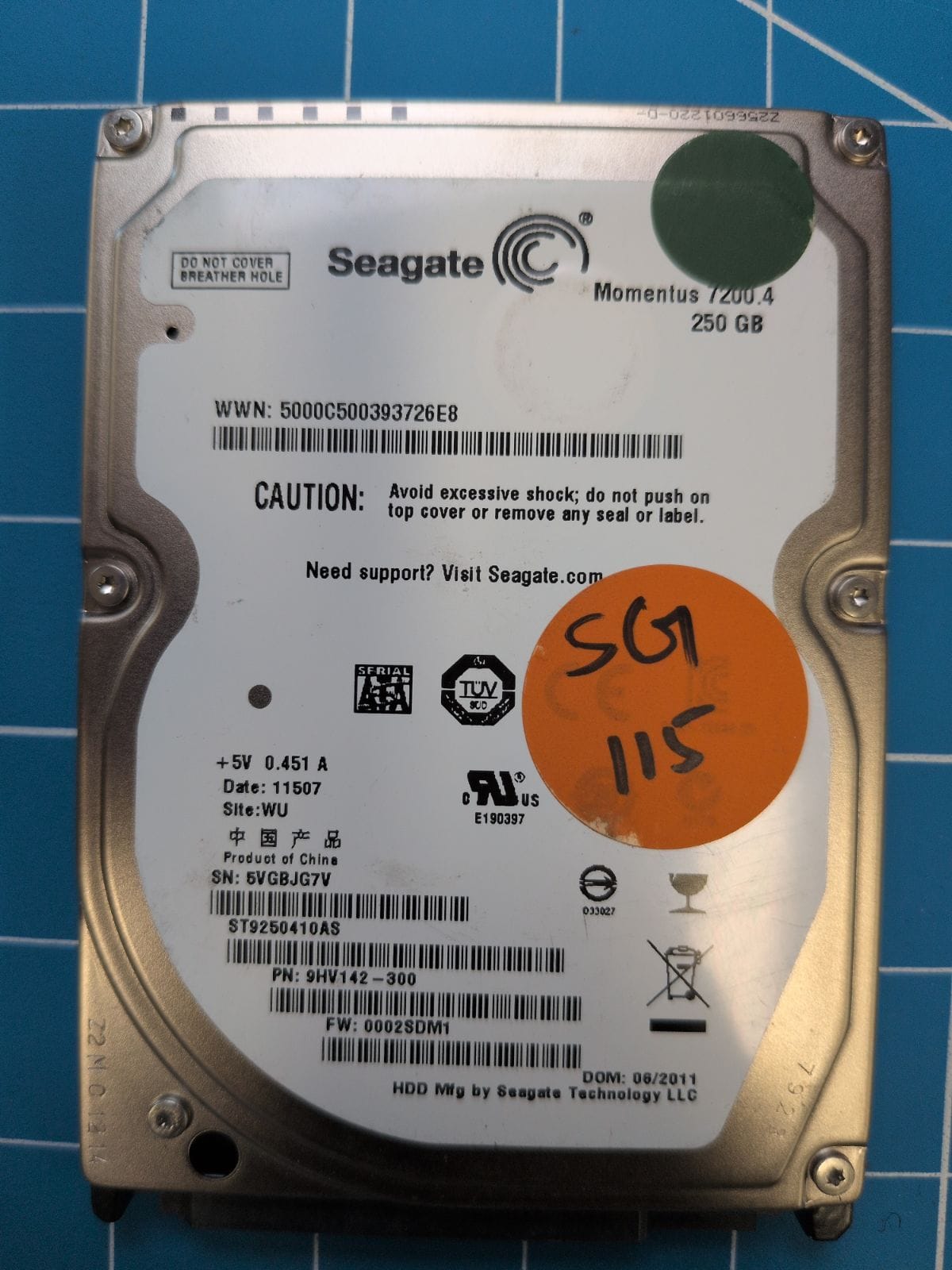 SG115 drive label (front)