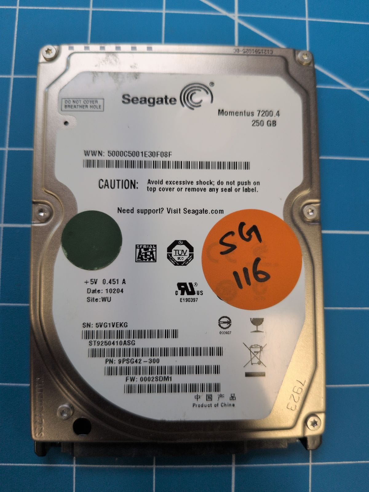 SG116 drive label (front)