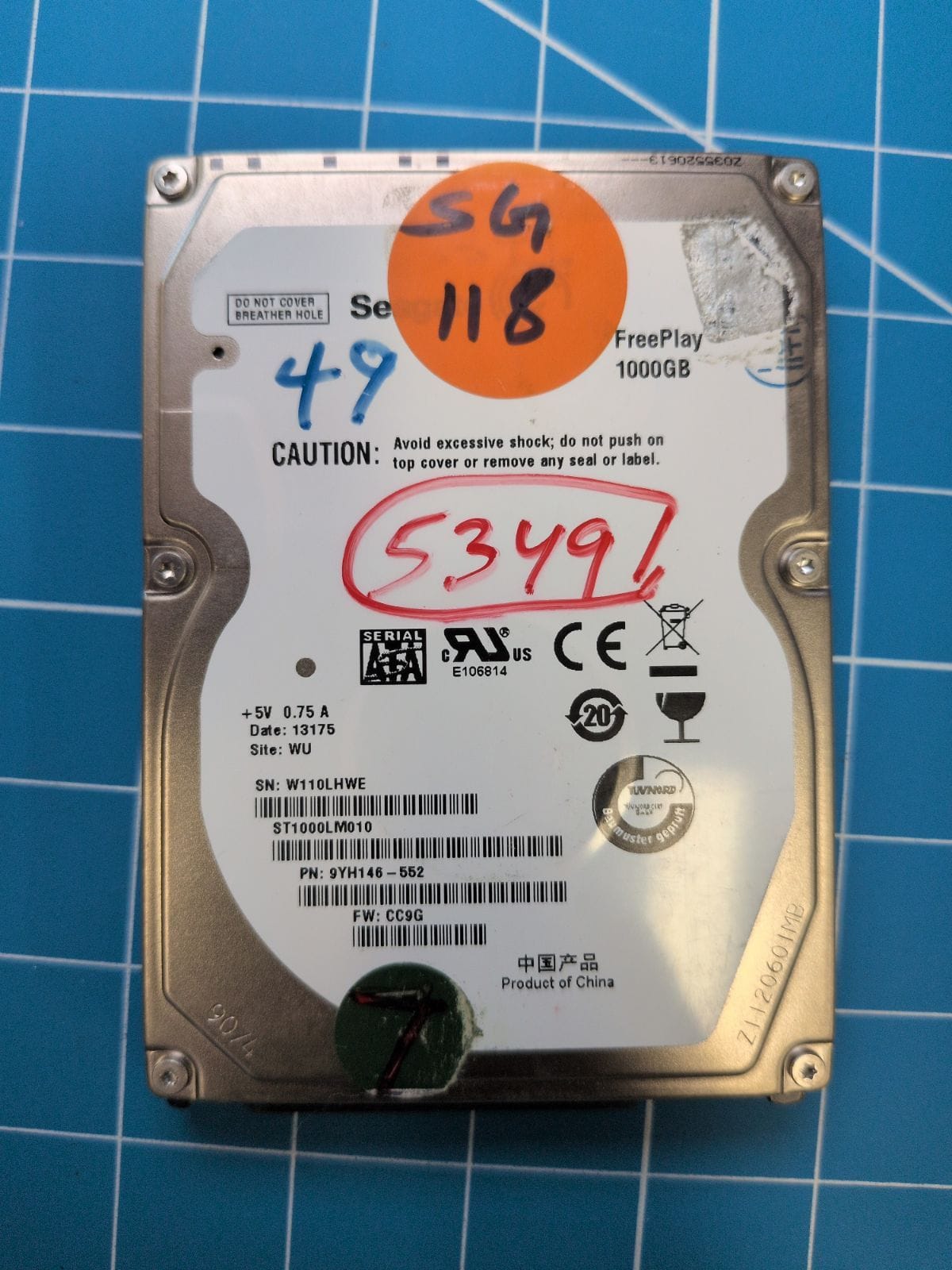 SG118 drive label (front)