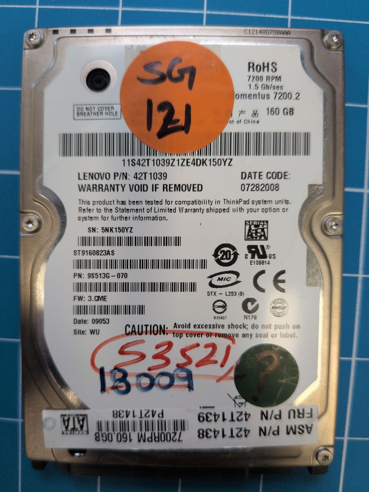 SG121 drive label (front)