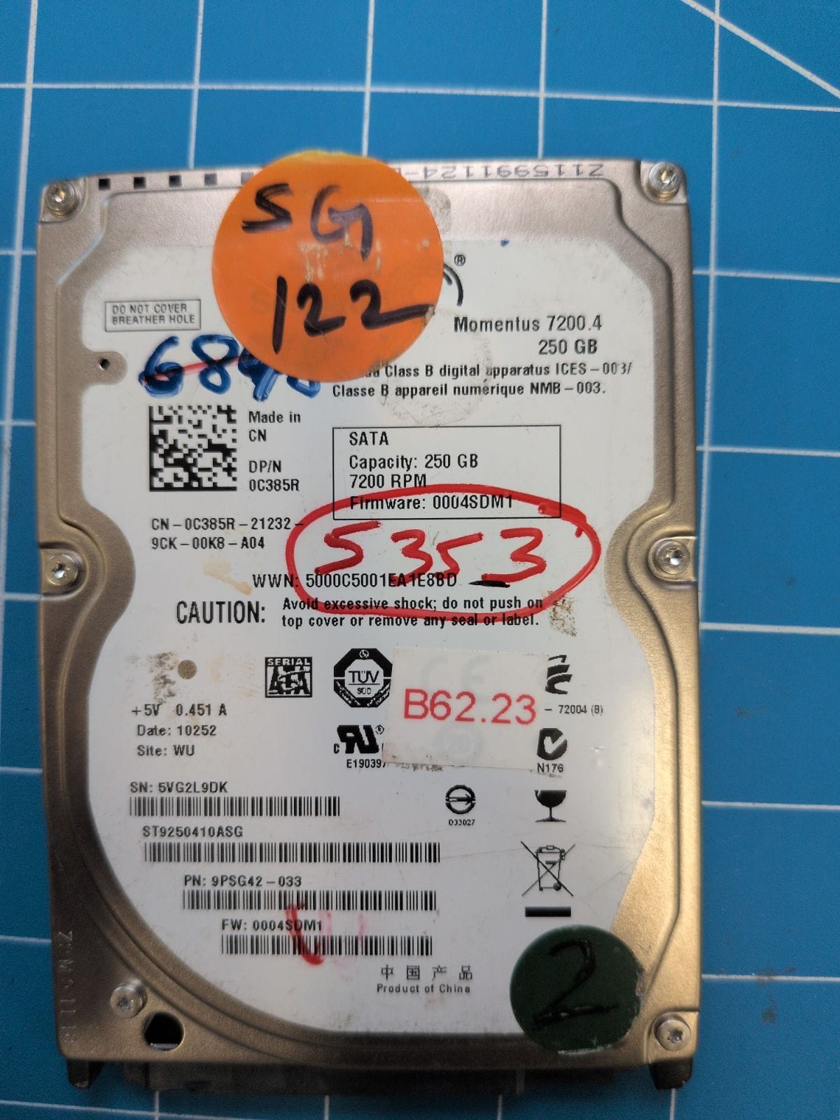 SG122 drive label (front)