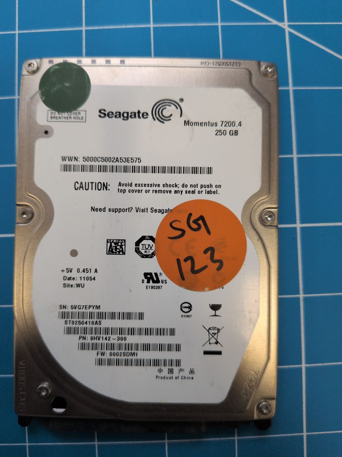 SG123 drive label (front)