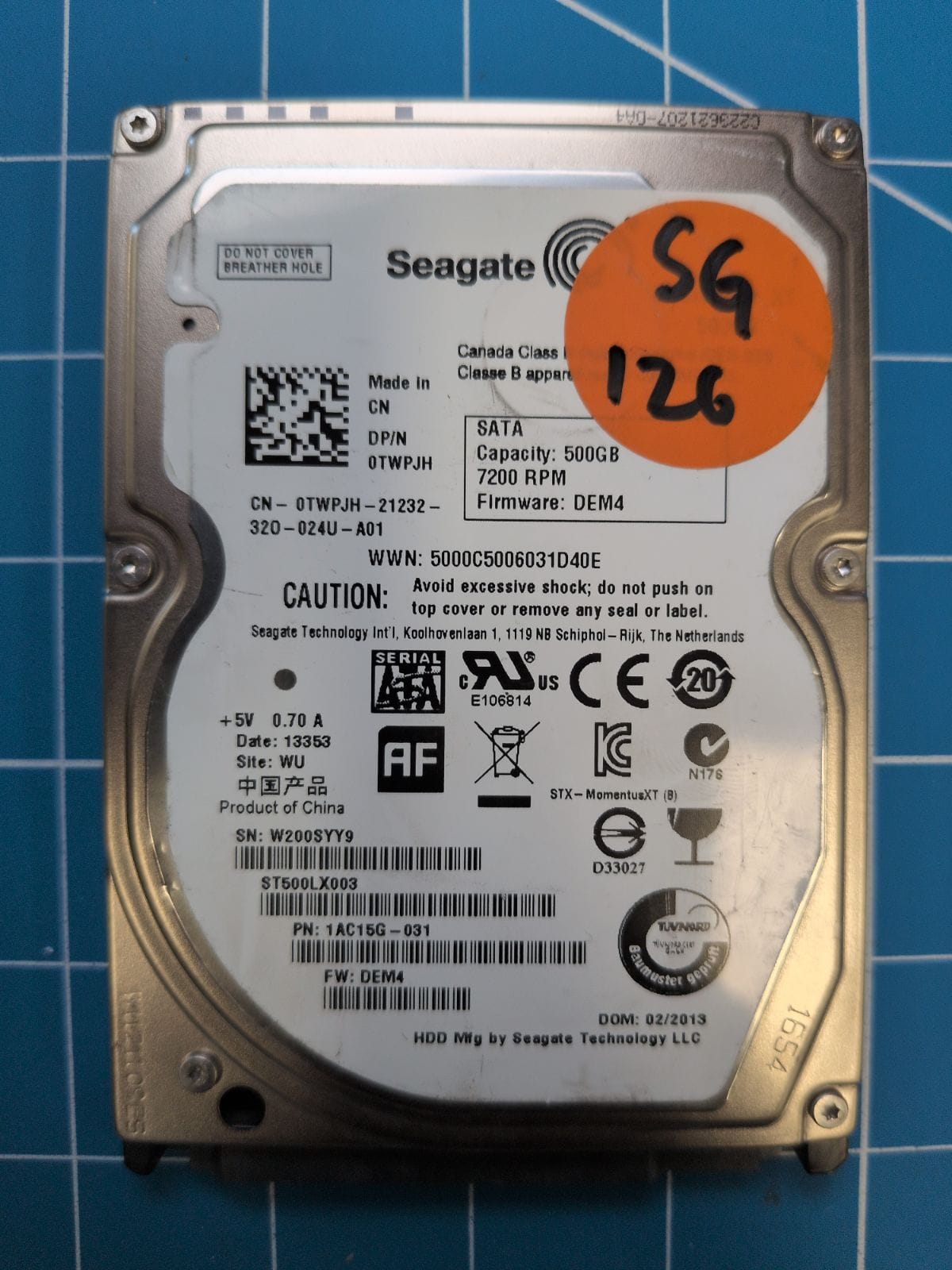 SG126 drive label (front)