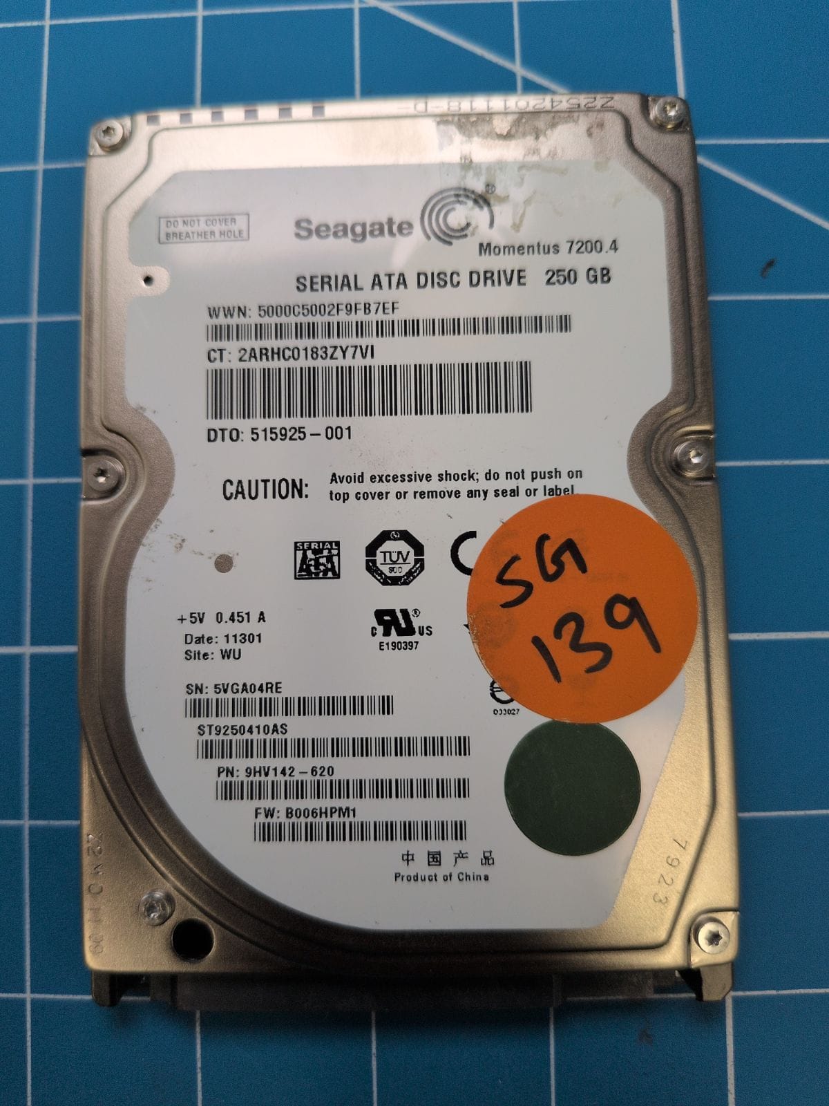 SG139 drive label (front)