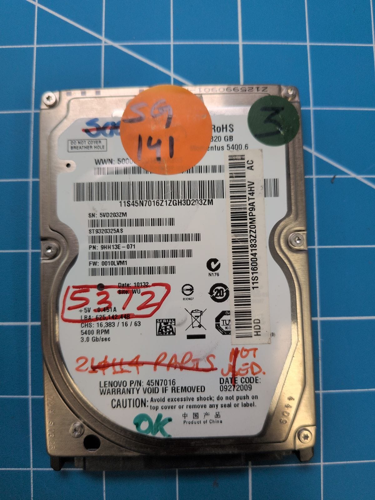 SG141 drive label (front)