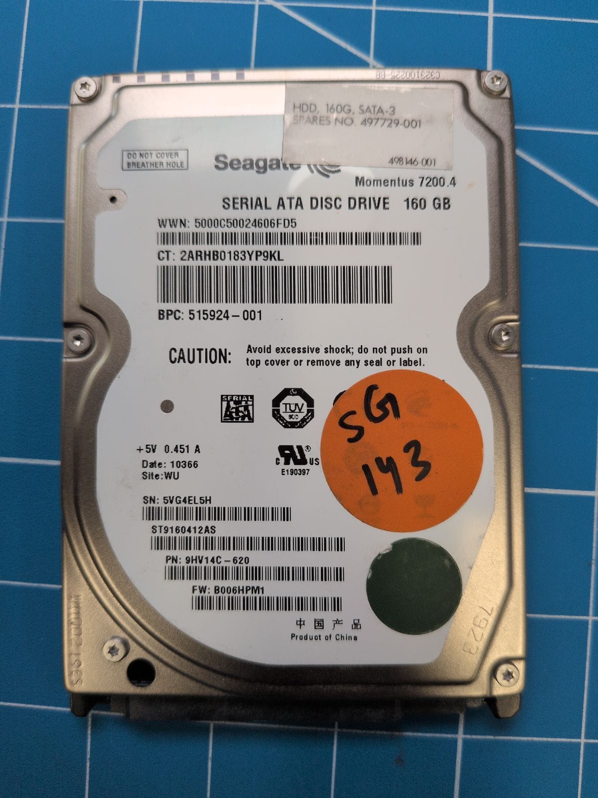SG143 drive label (front)