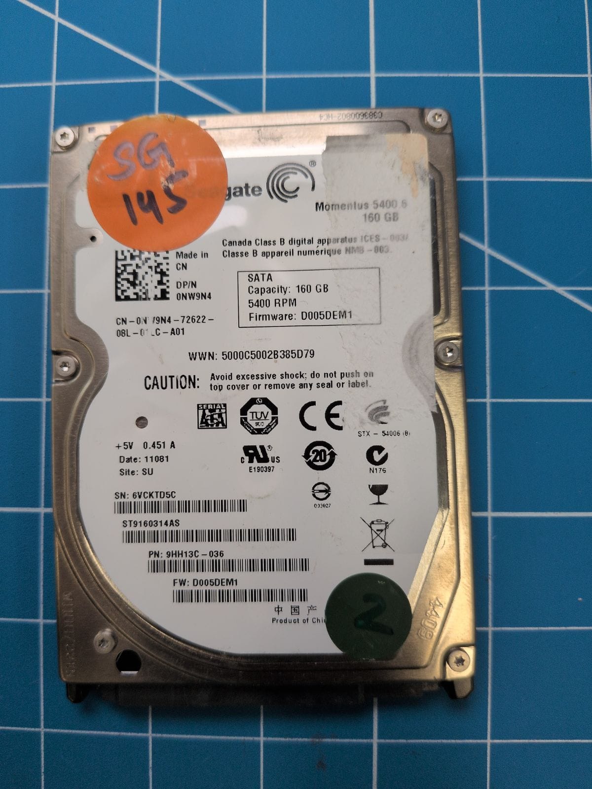 SG145 drive label (front)