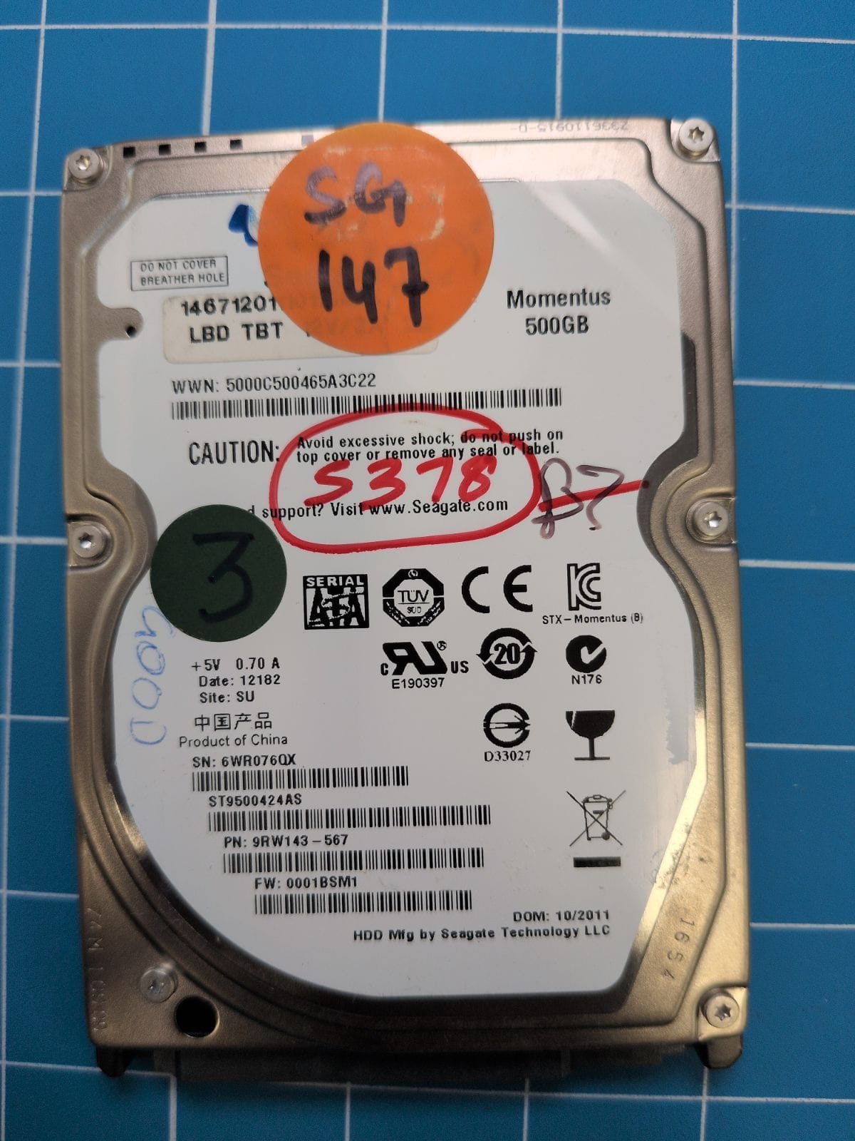 SG147 drive label (front)