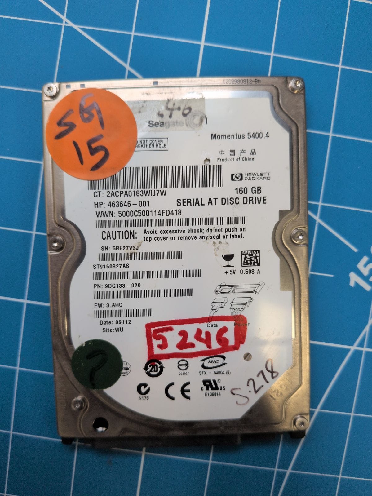 SG15 drive label (front)