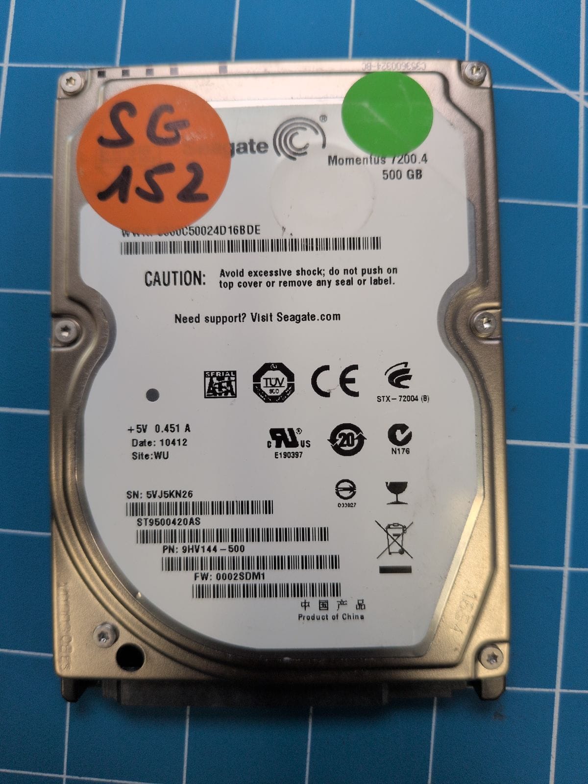 SG152 drive label (front)