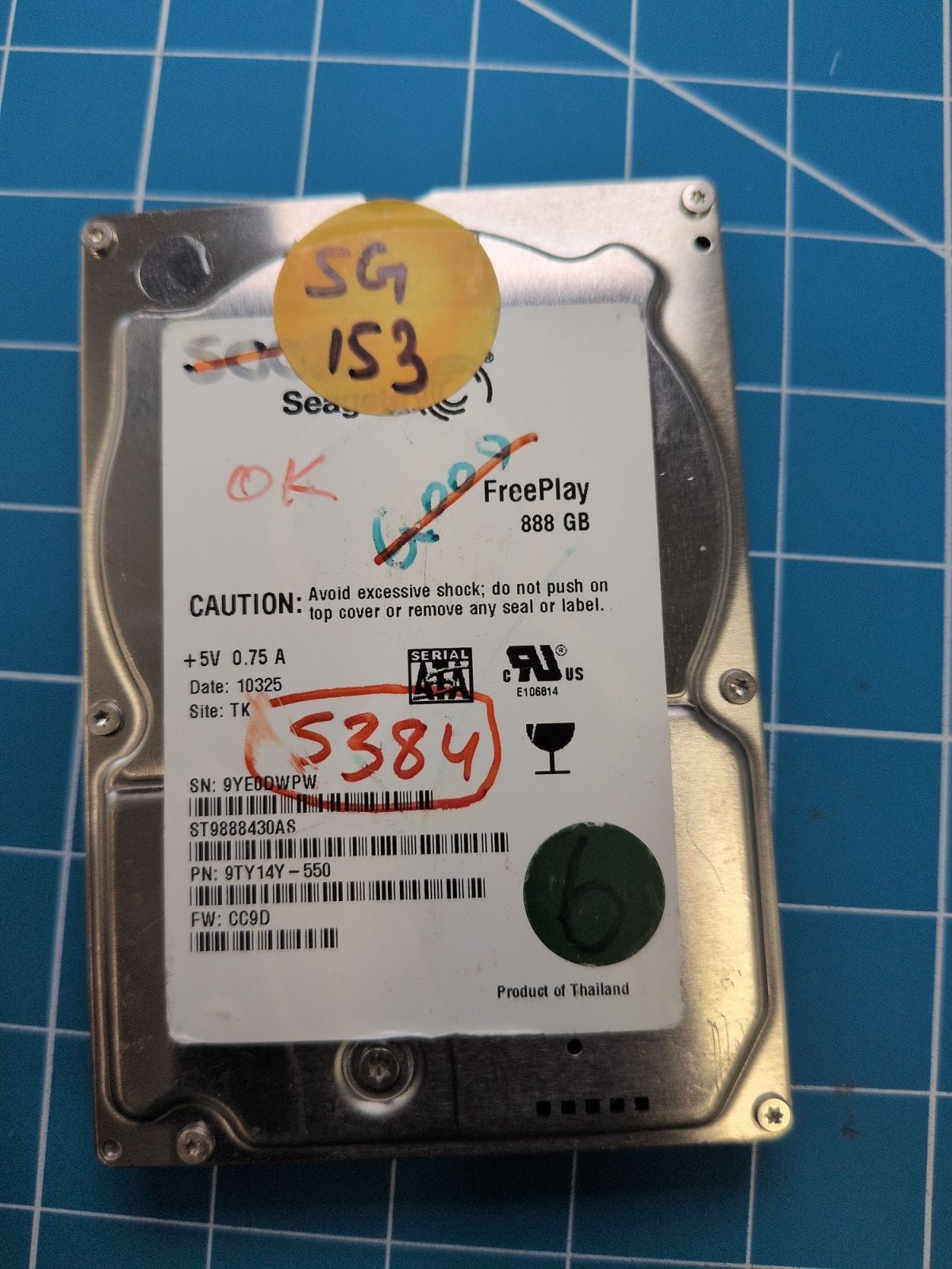 SG153 drive label (front)