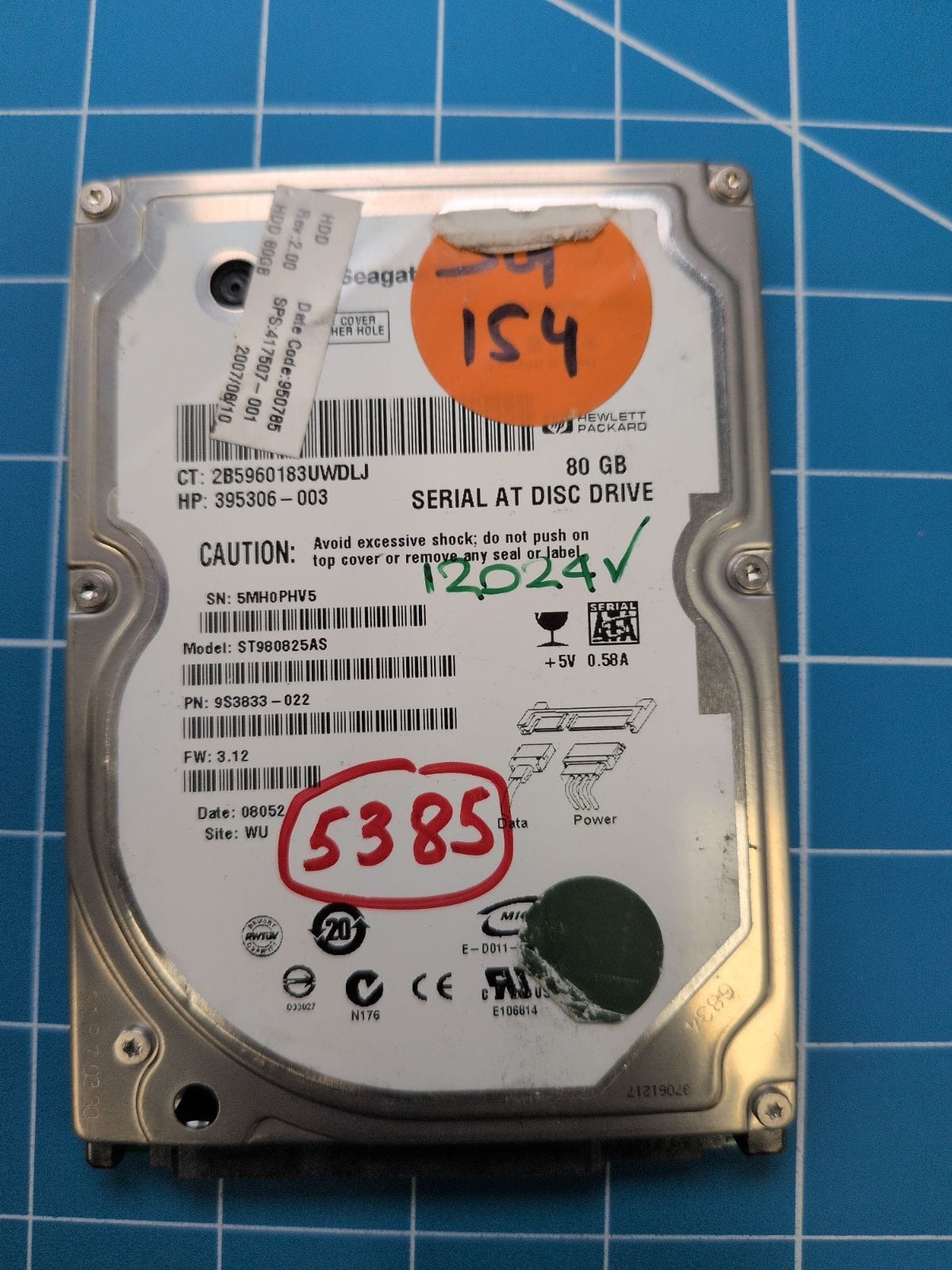 SG154 drive label (front)