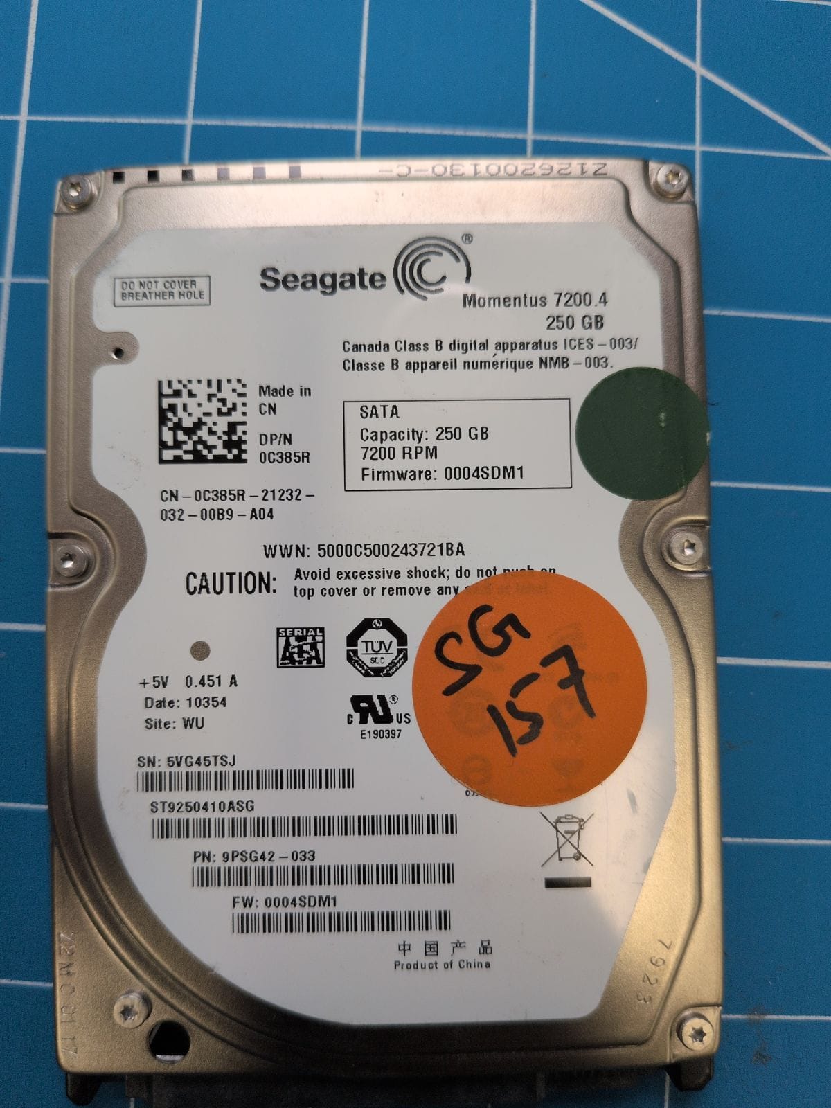 SG157 drive label (front)