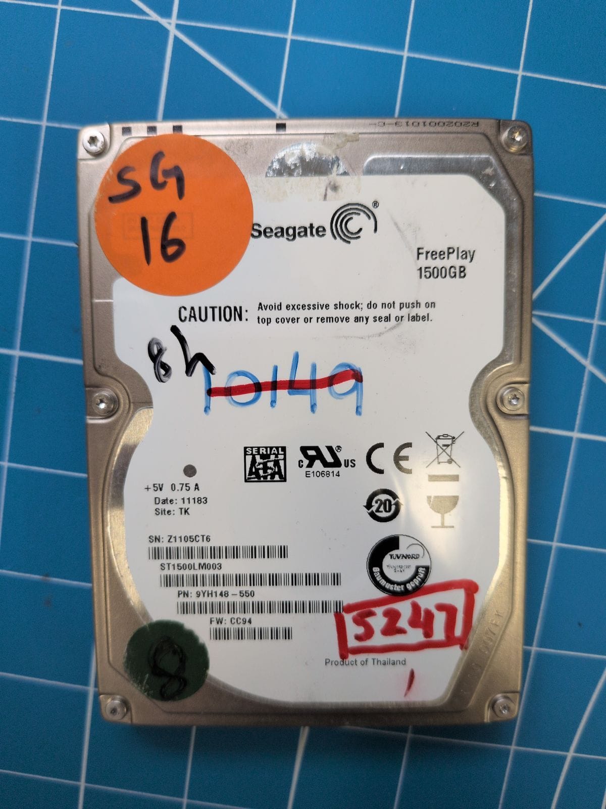SG16 drive label (front)