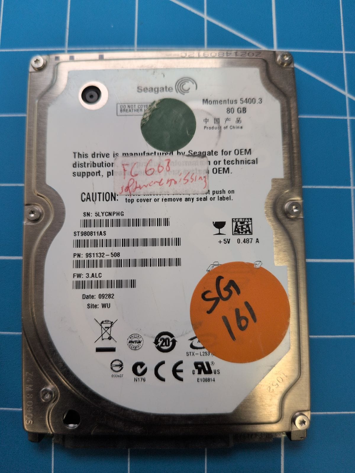 SG161 drive label (front)