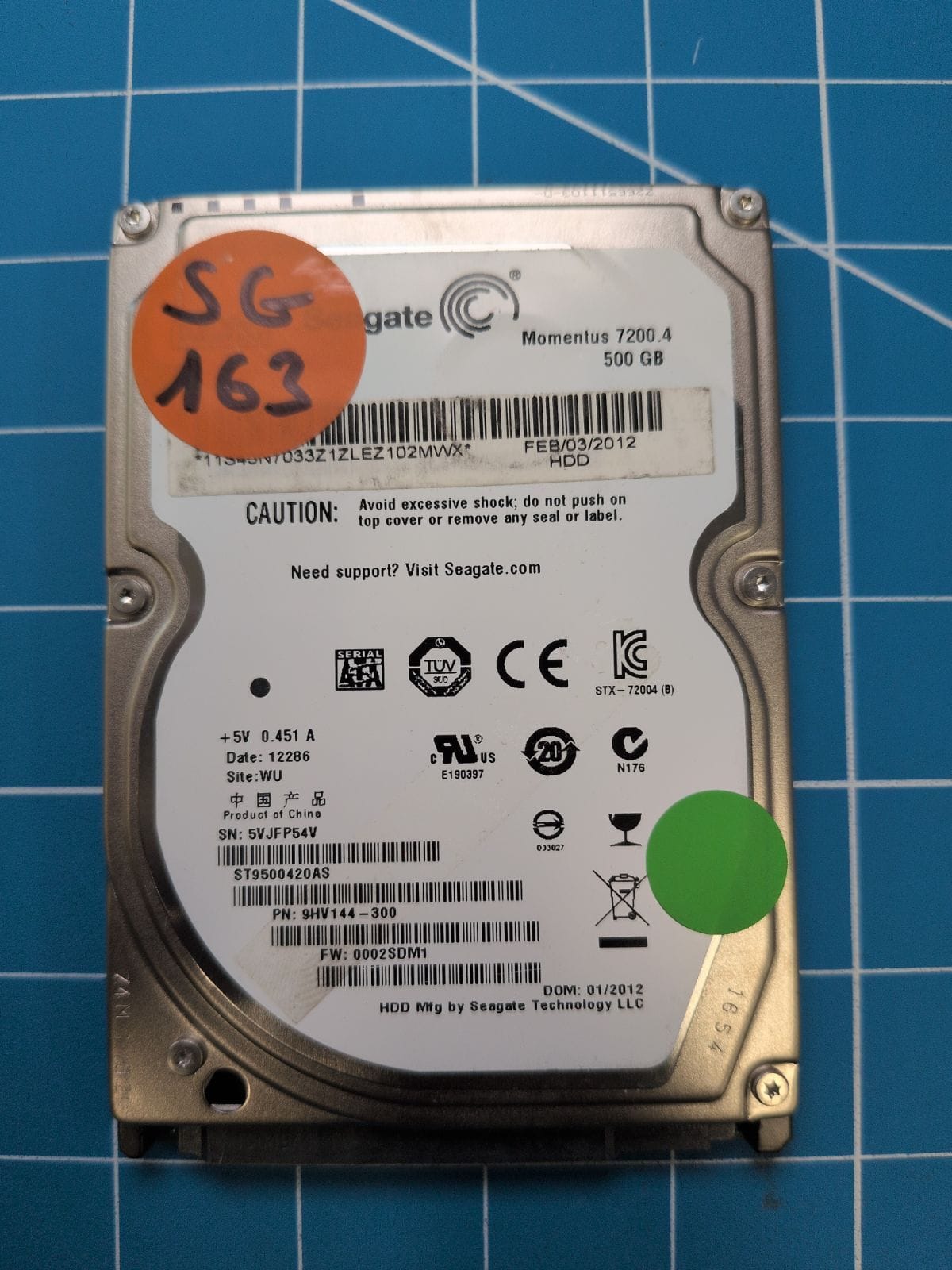 SG163 drive label (front)