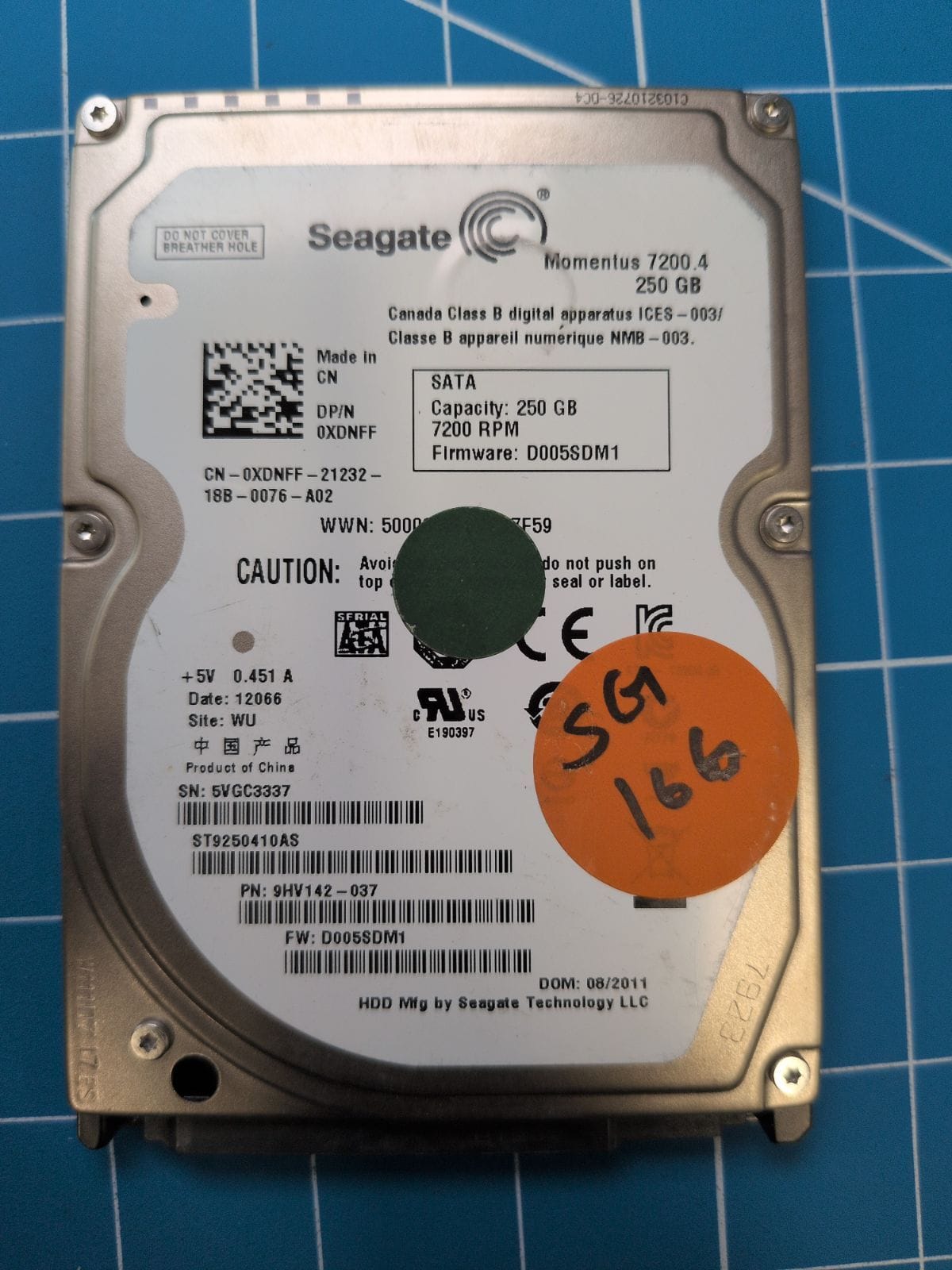 SG166 drive label (front)