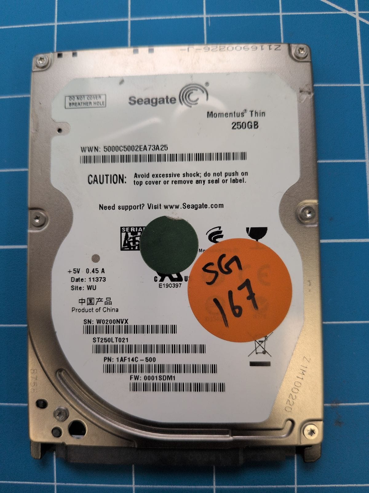 SG167 drive label (front)