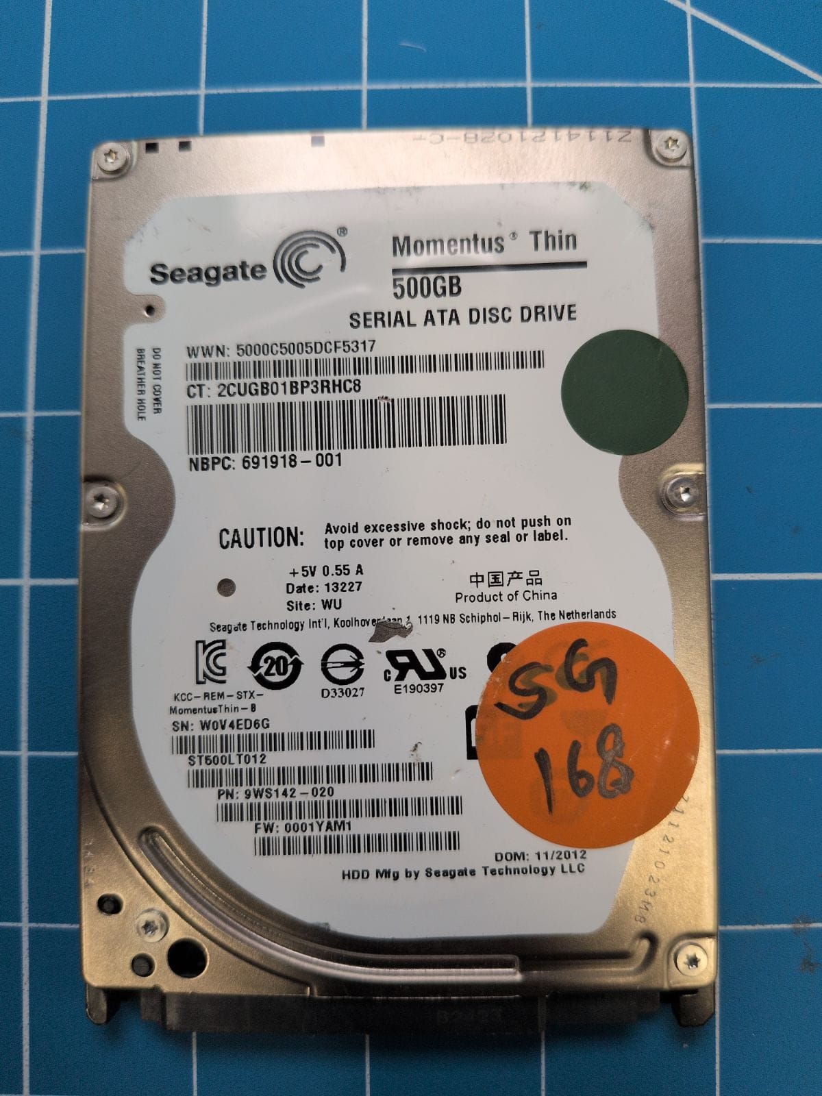 SG168 drive label (front)
