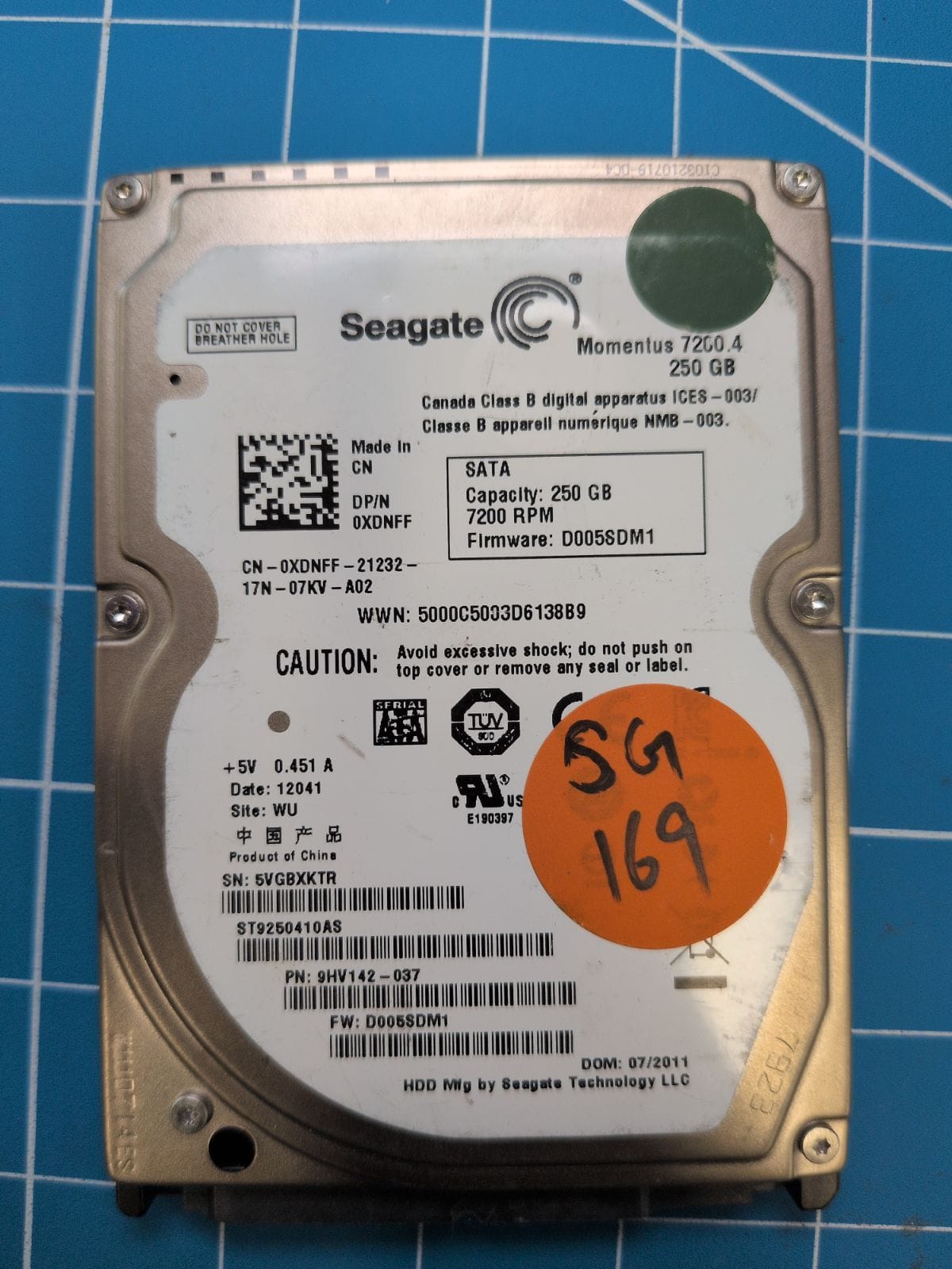 SG169 drive label (front)