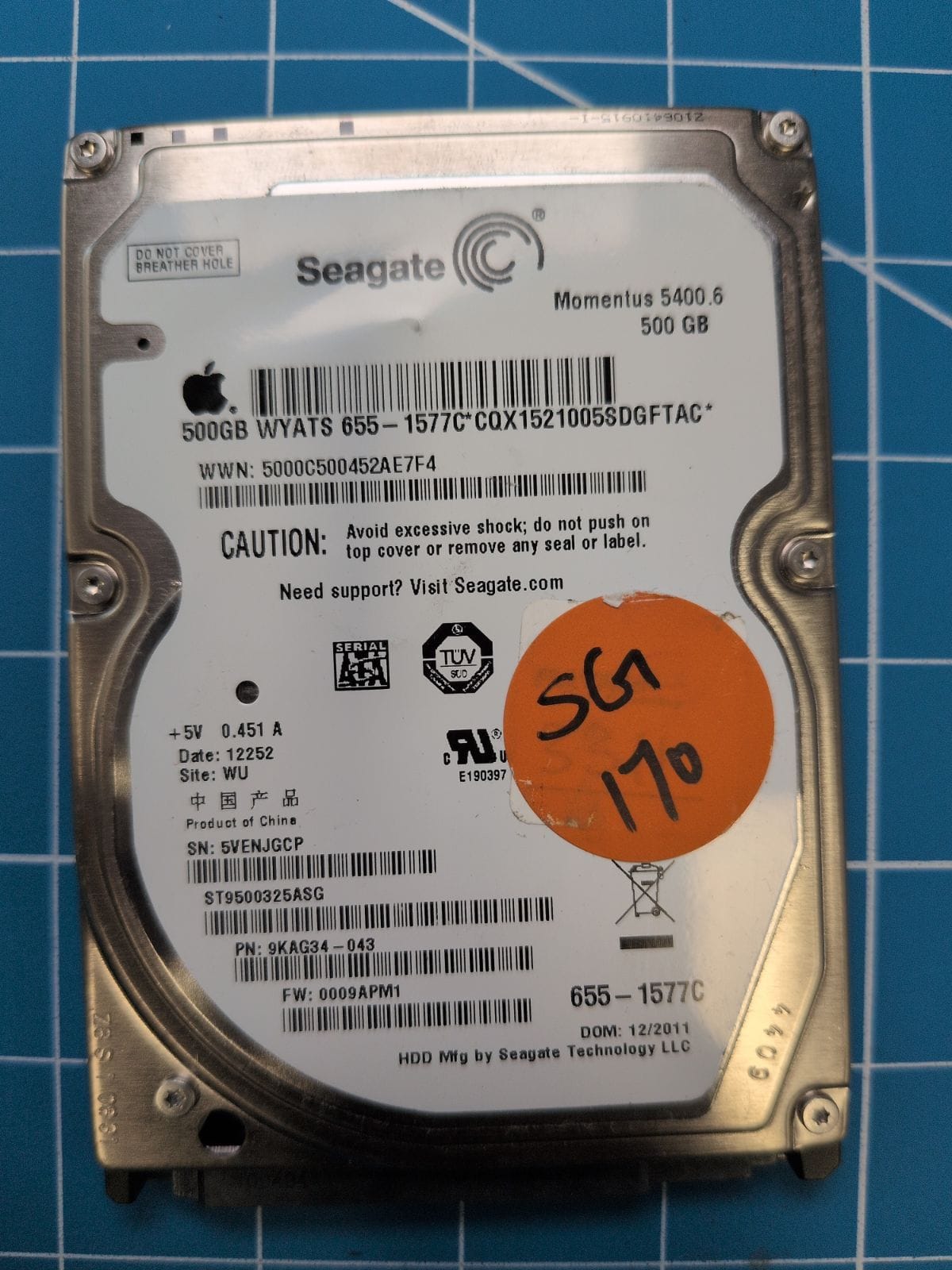 SG170 drive label (front)