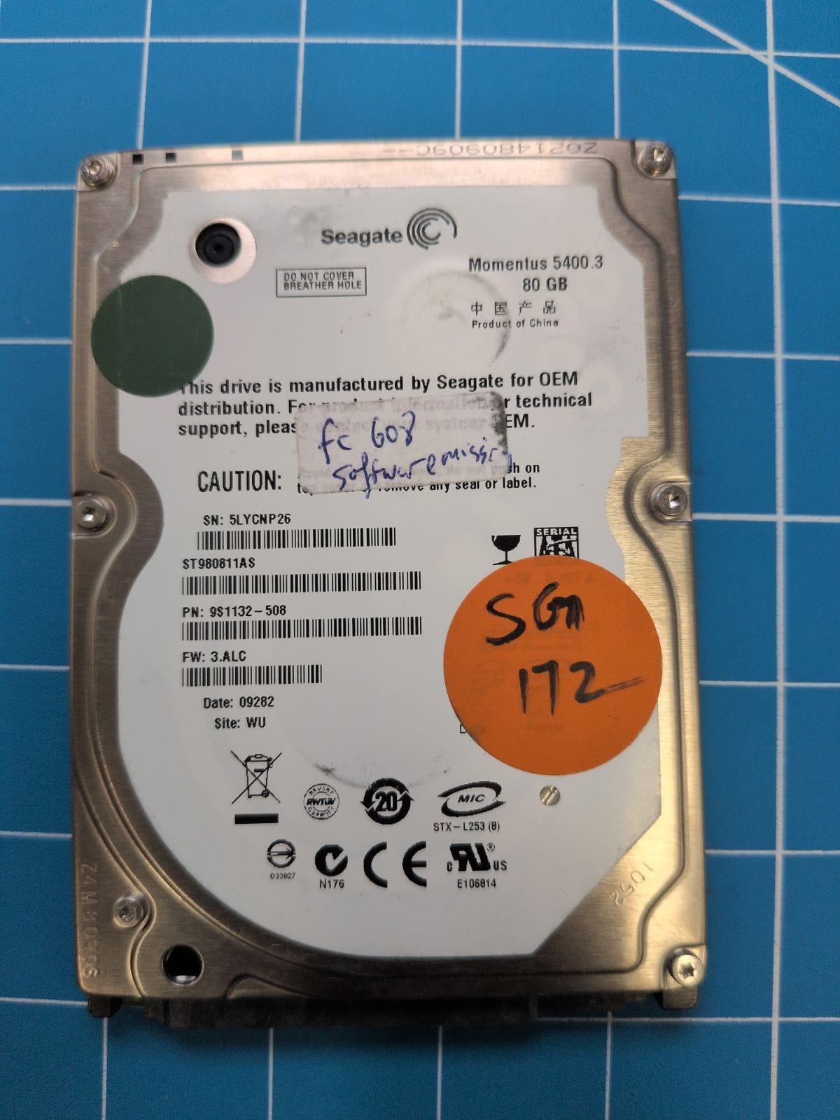 SG172 drive label (front)