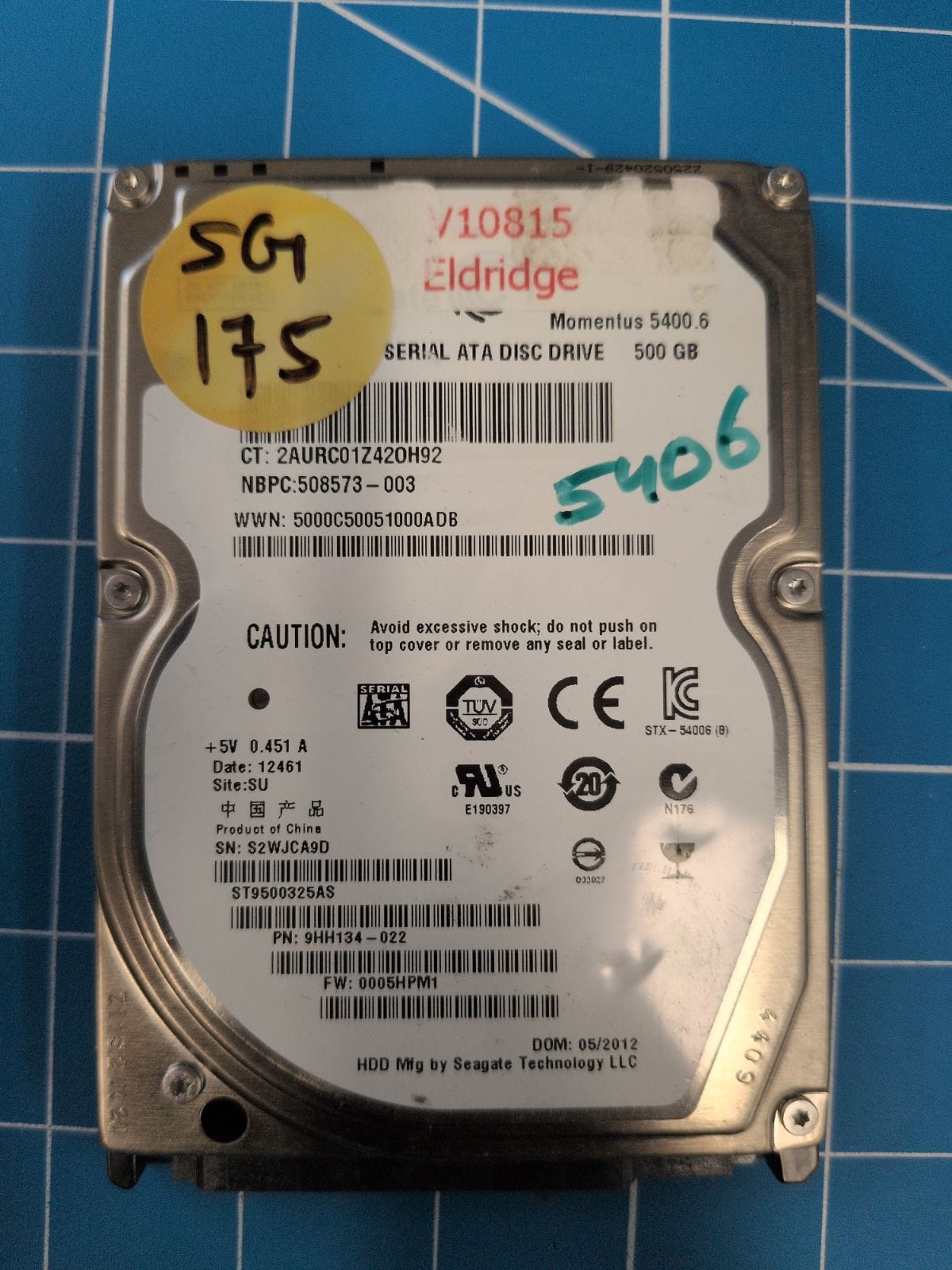 SG175 drive label (front)
