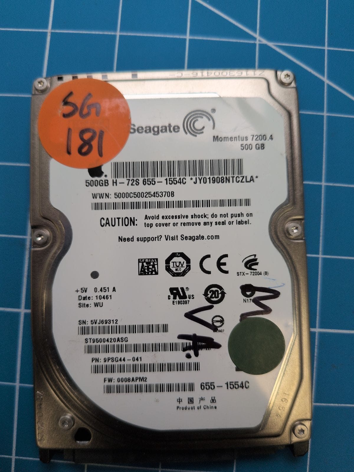 SG181 drive label (front)