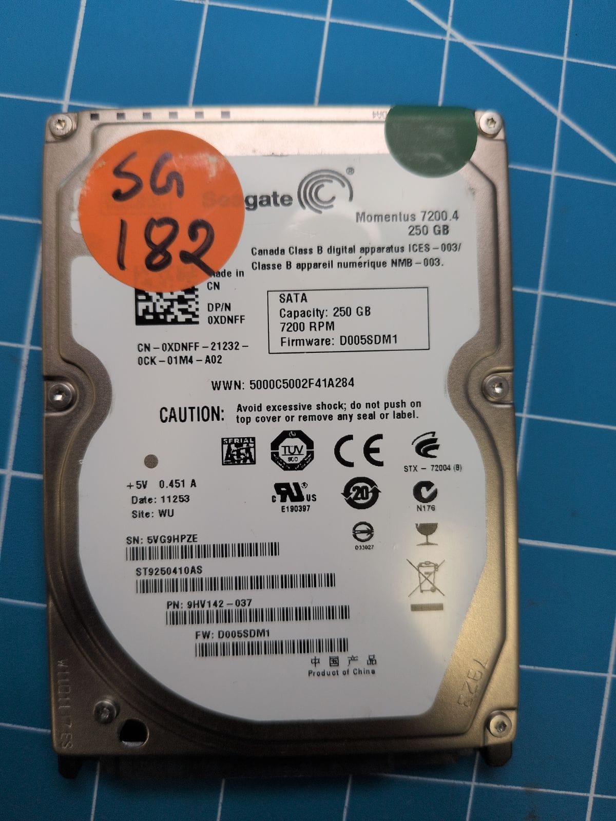 SG182 drive label (front)