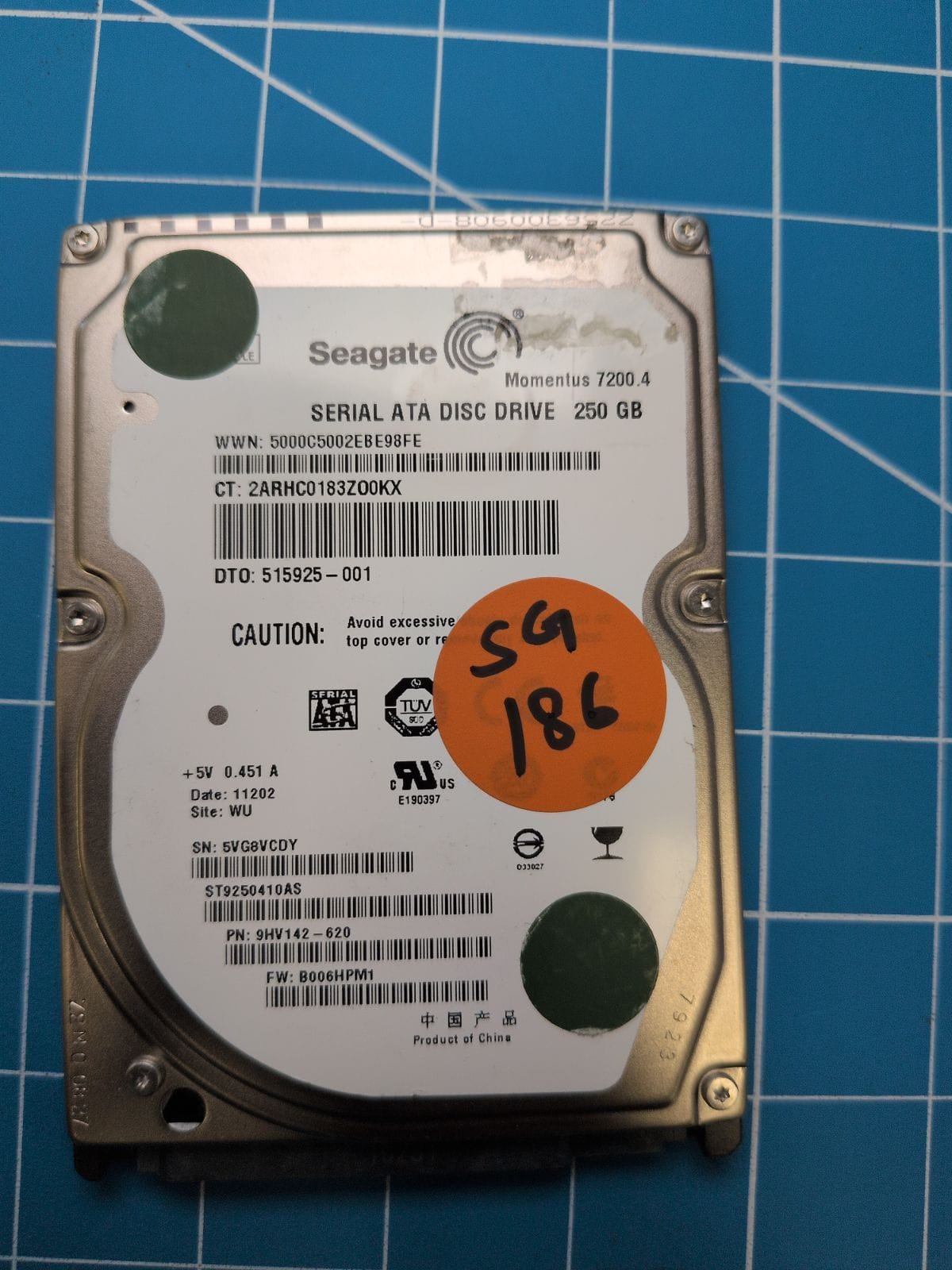 SG186 drive label (front)