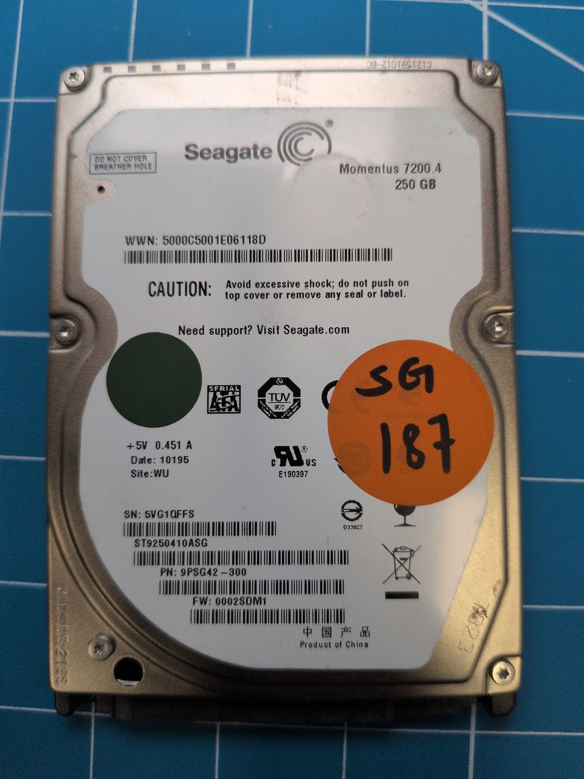 SG187 drive label (front)