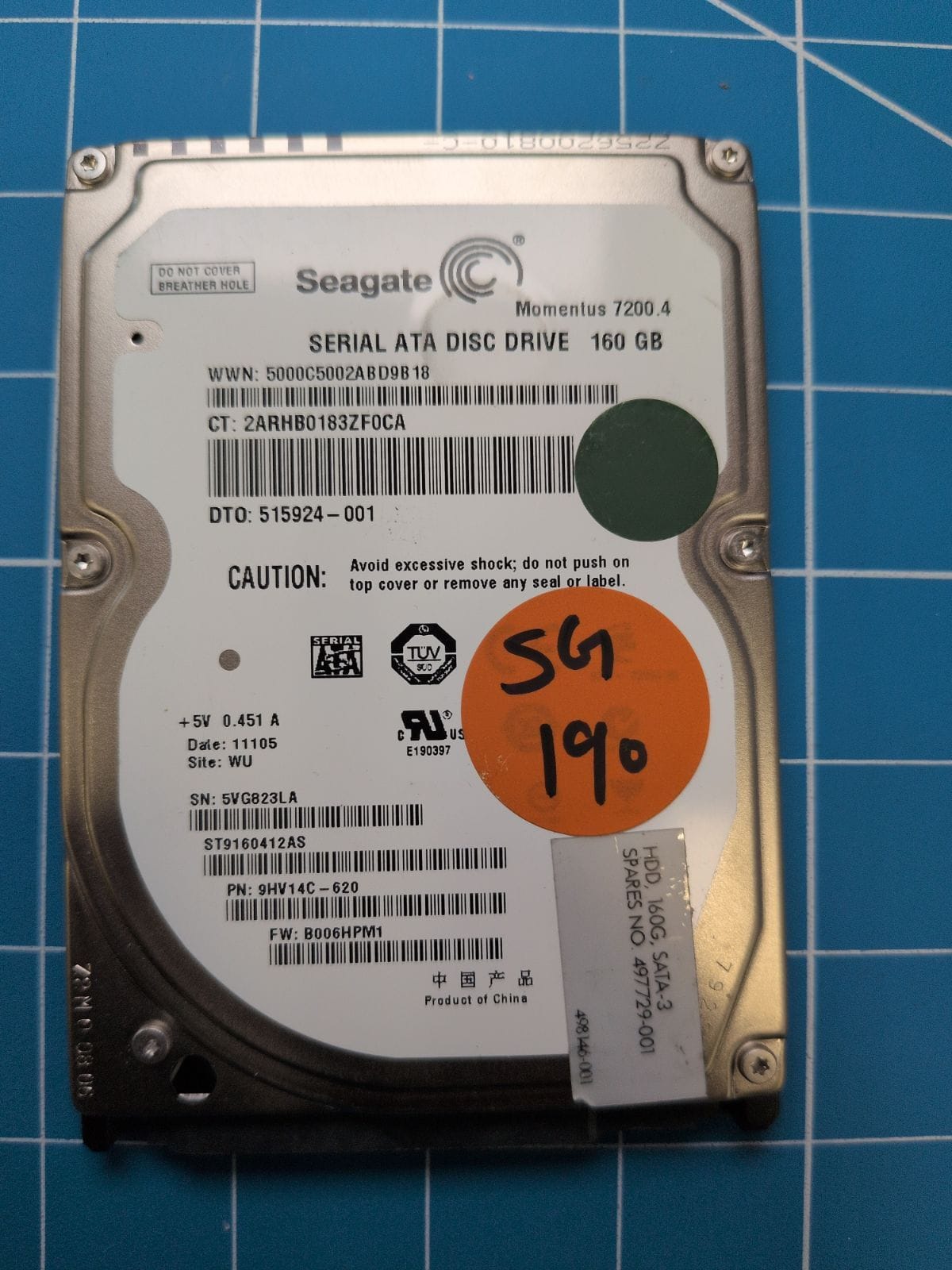 SG190 drive label (front)