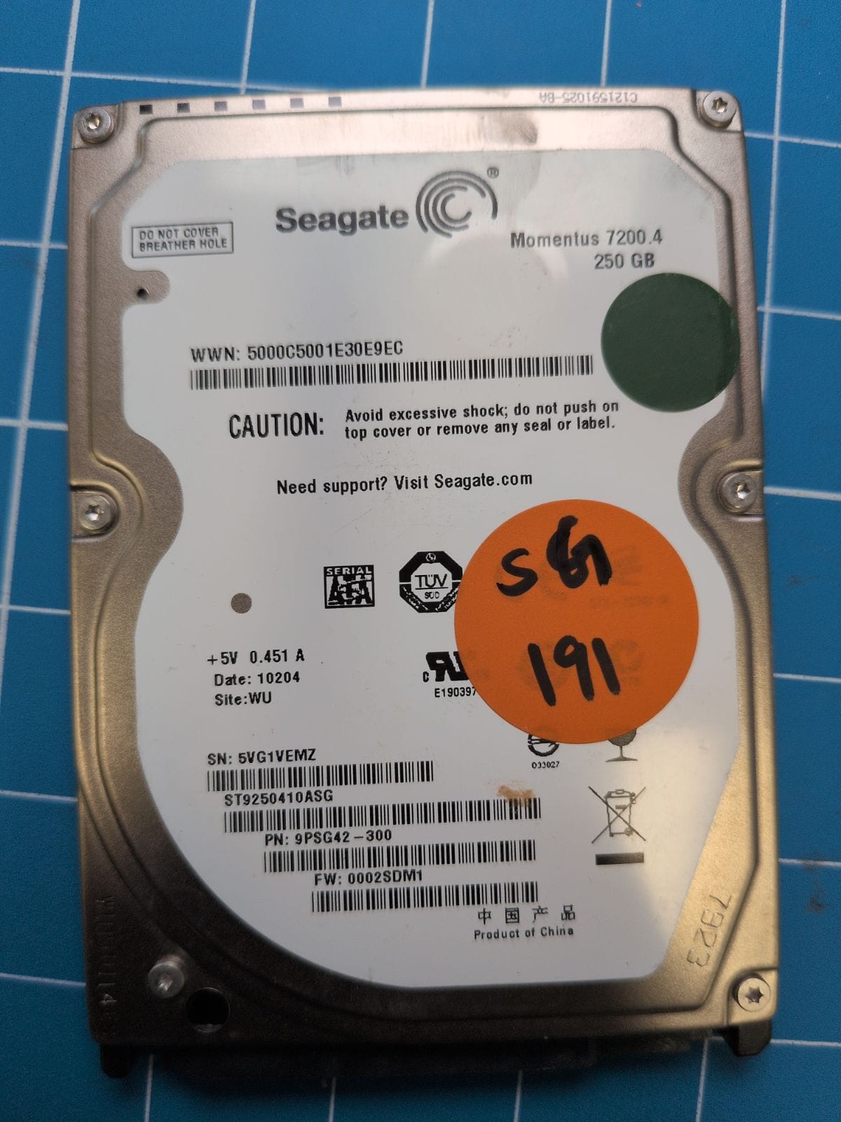 SG191 drive label (front)