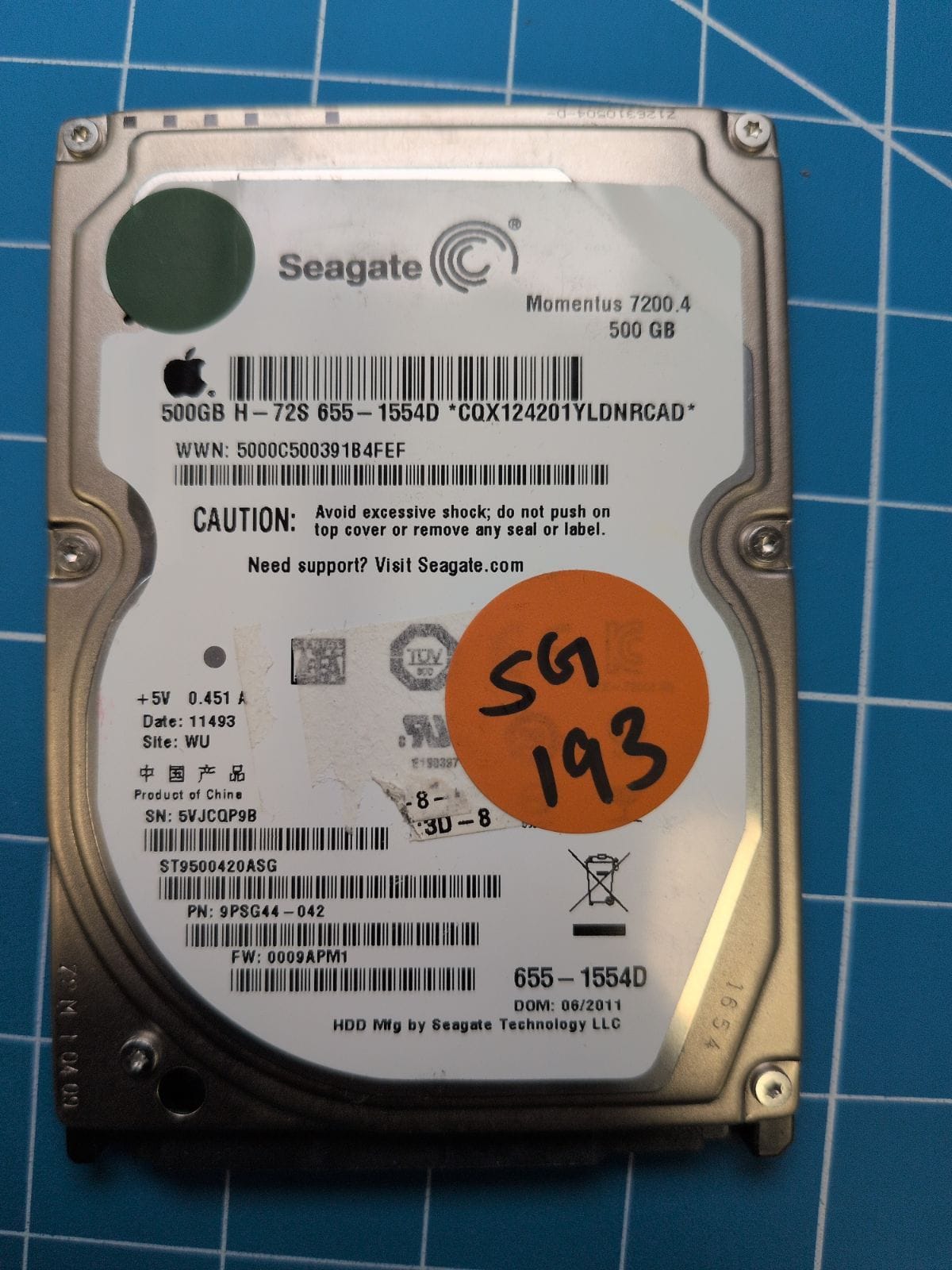 SG193 drive label (front)