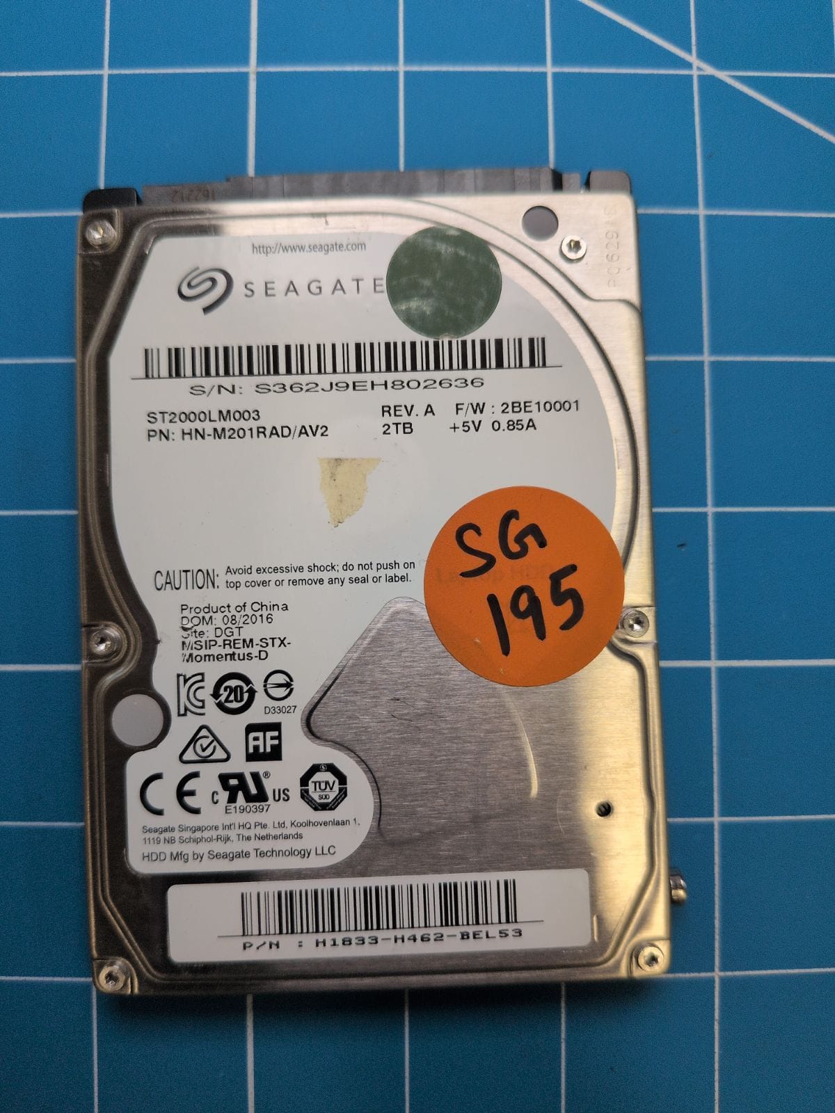 SG195 drive label (front)