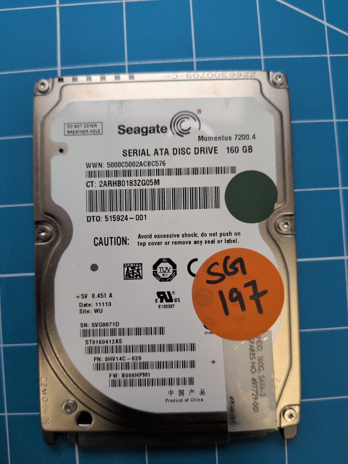 SG197 drive label (front)