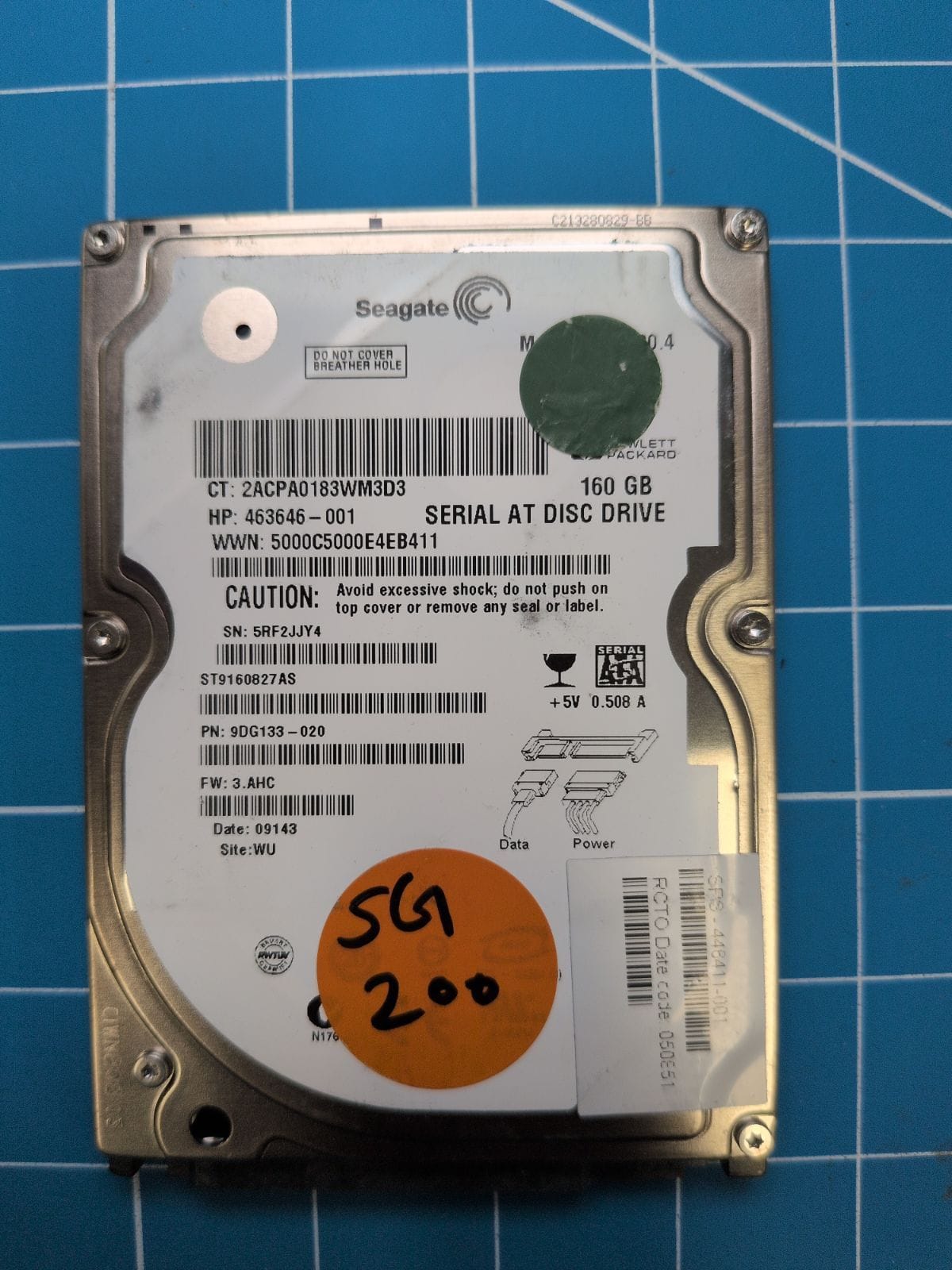 SG200 drive label (front)