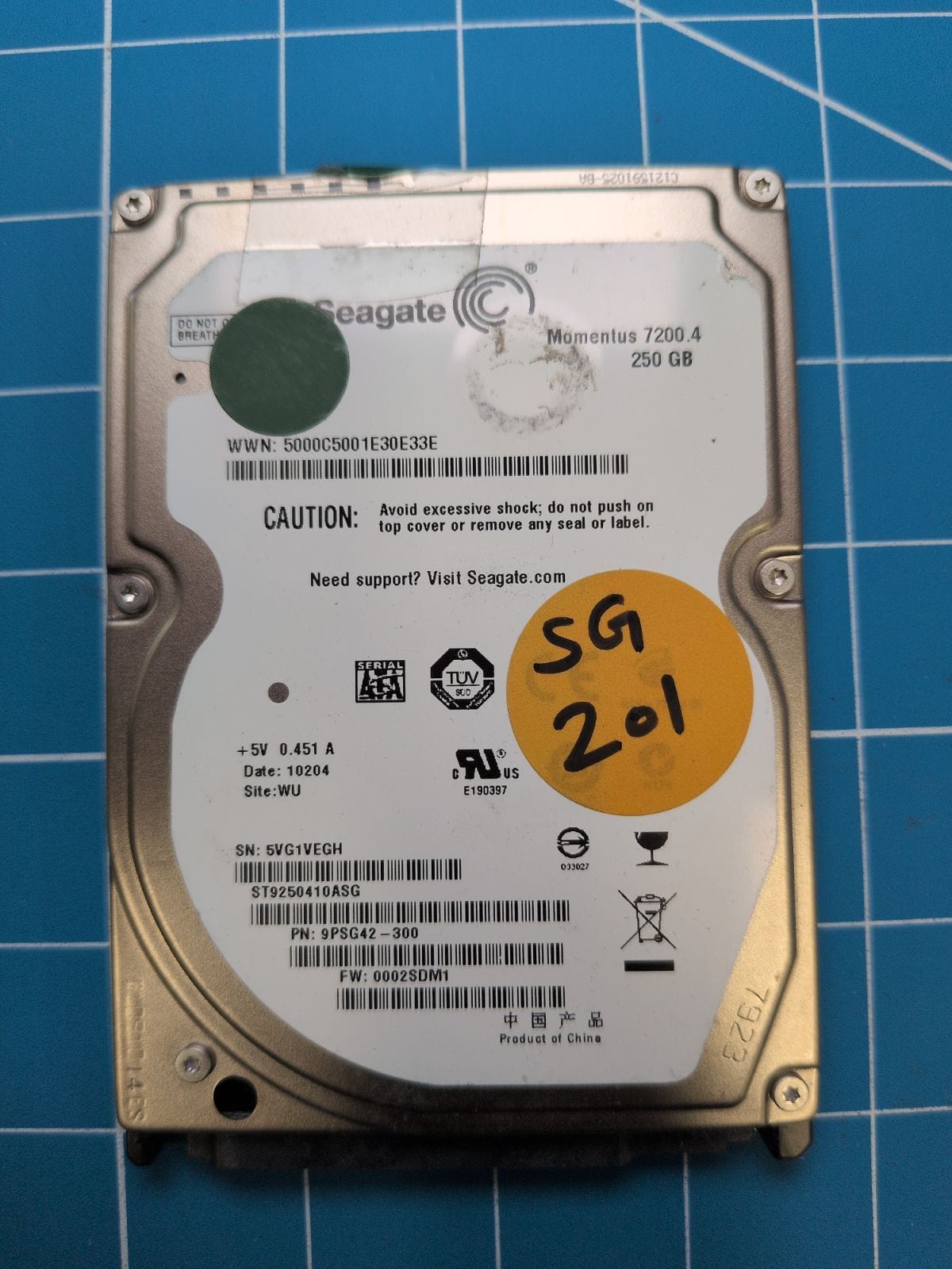 SG201 drive label (front)