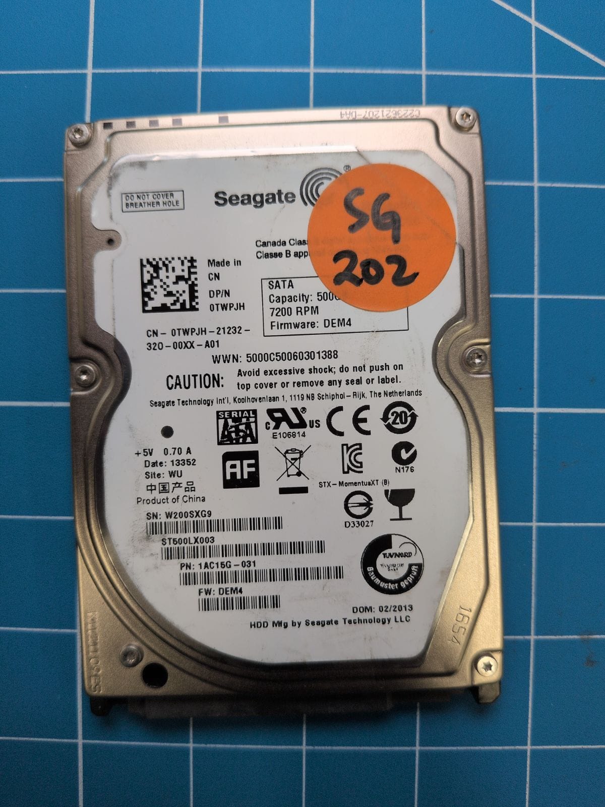 SG202 drive label (front)