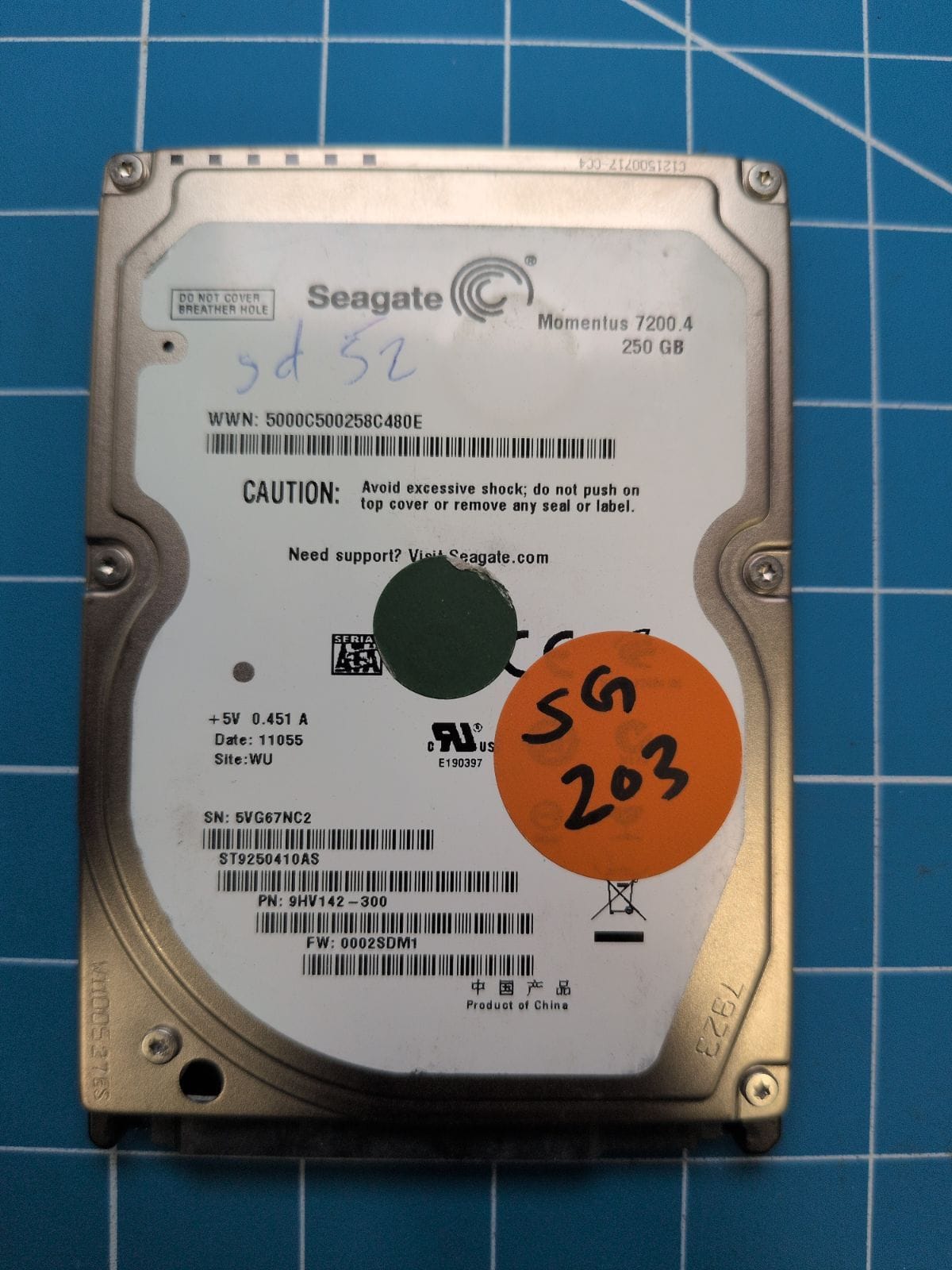 SG203 drive label (front)