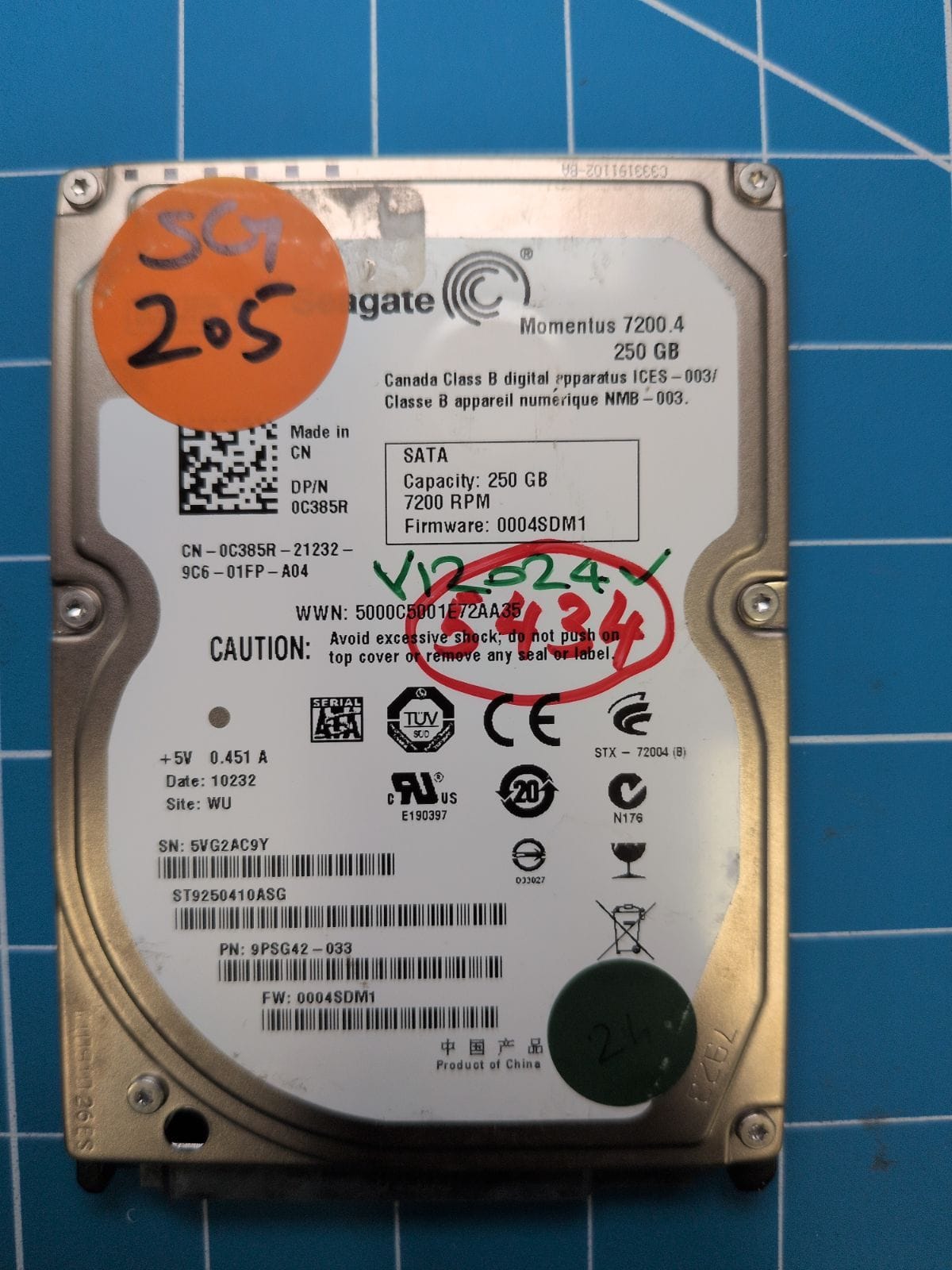 SG205 drive label (front)
