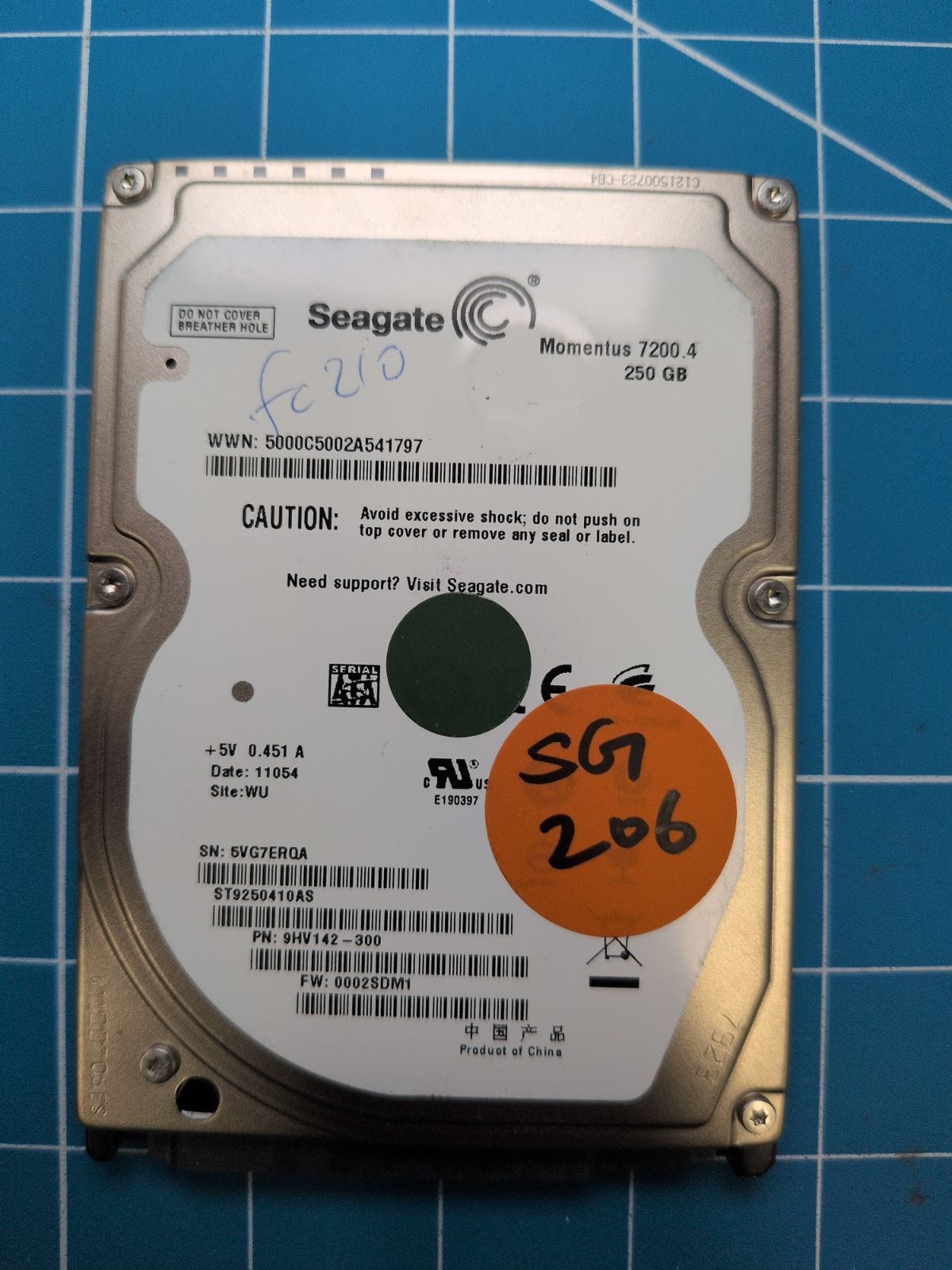 SG206 drive label (front)