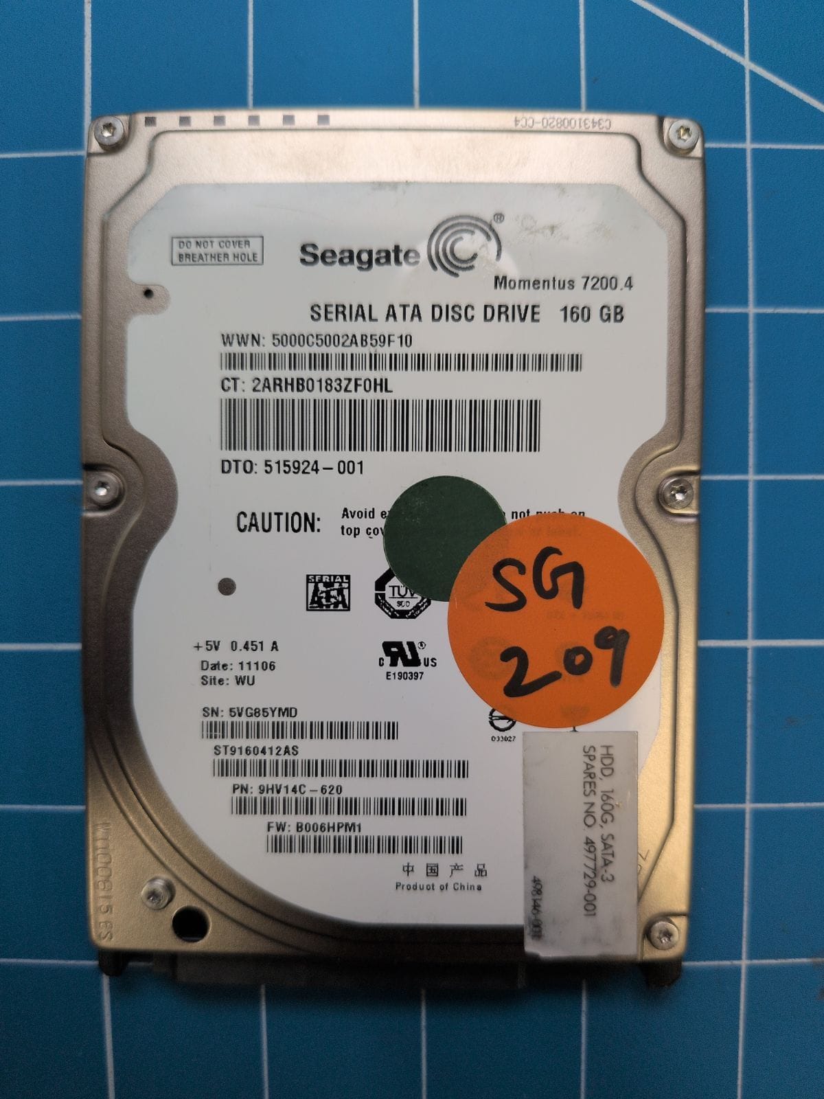 SG209 drive label (front)